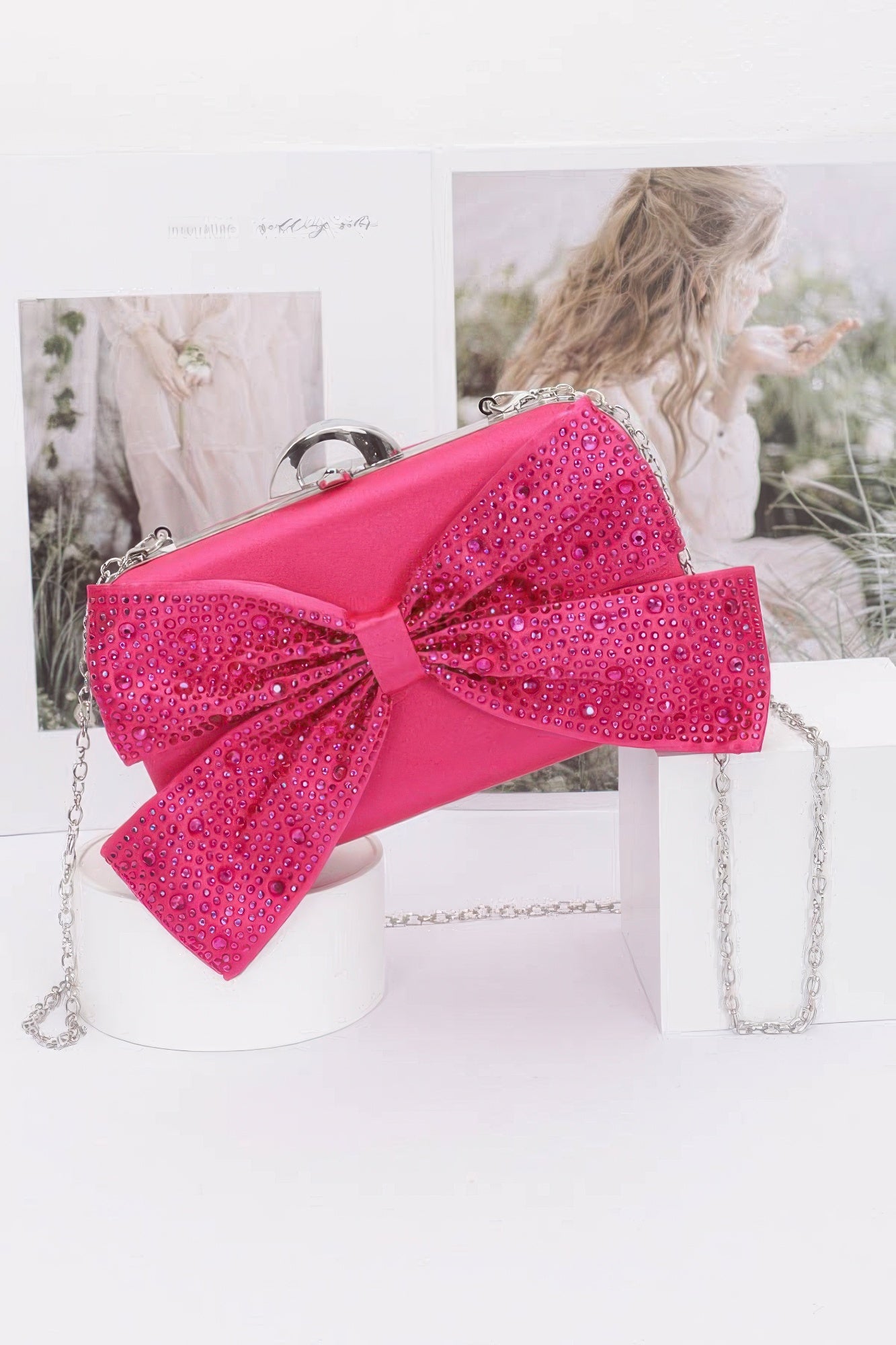 Rhinestone Hotfix Ribbon Nylon Hard Case Clutch - AV Fashion’s