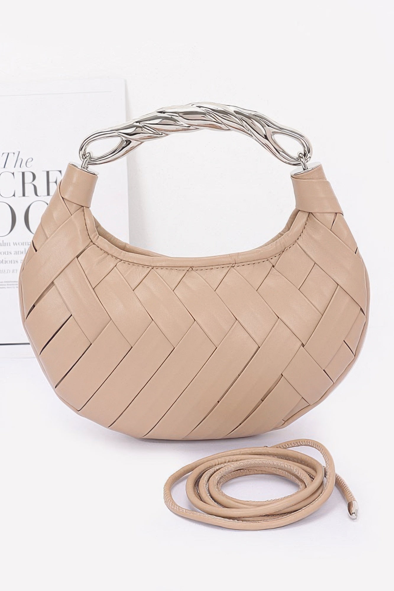 Faux Leather Braided Metal Handle Clutch - AV Fashion’s