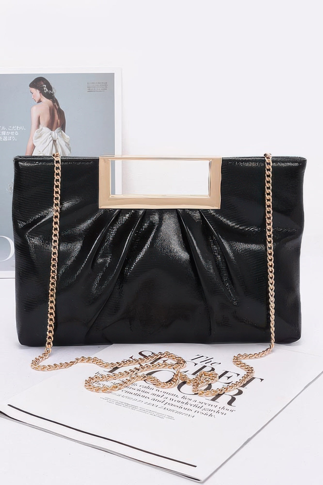 Faux Leather Metal Handle Clutch - AV Fashion’s