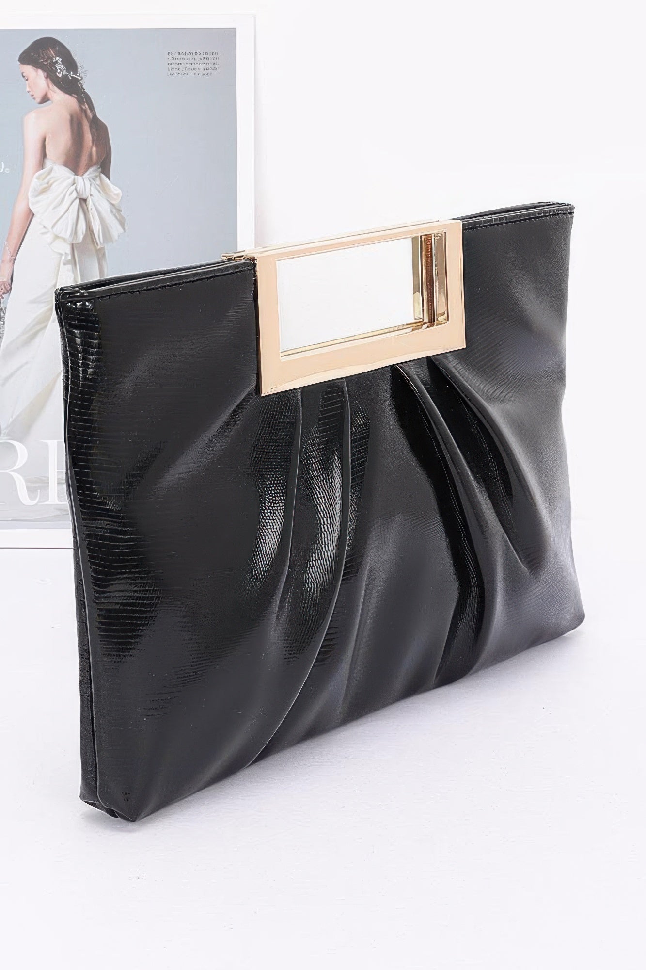 Faux Leather Metal Handle Clutch - AV Fashion’s