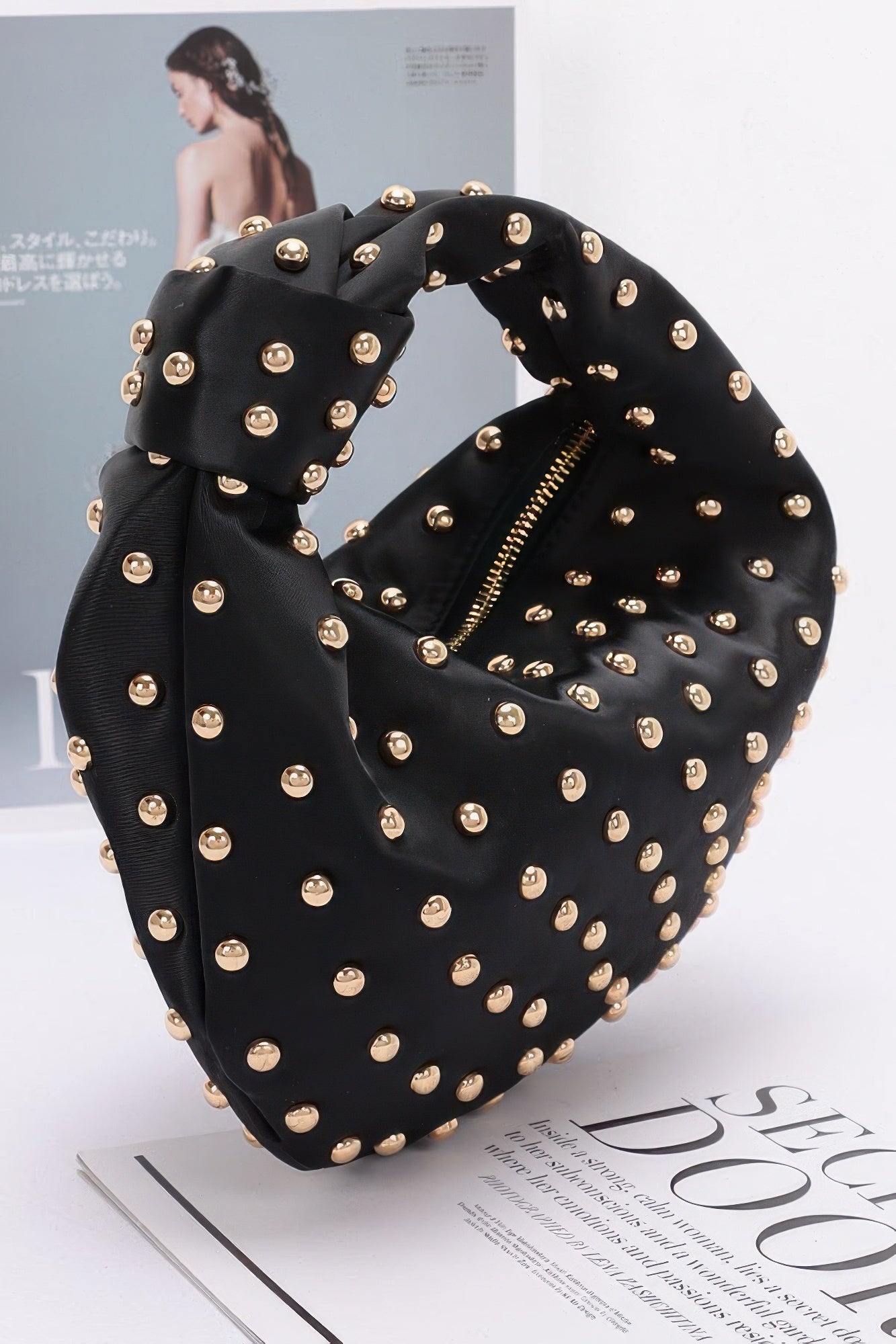Satin Metal Studded Hobo Bag - AV Fashion’s