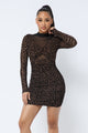 Animal Print Long Sleeve Mock Neck Mini Dress - AV Fashion’s