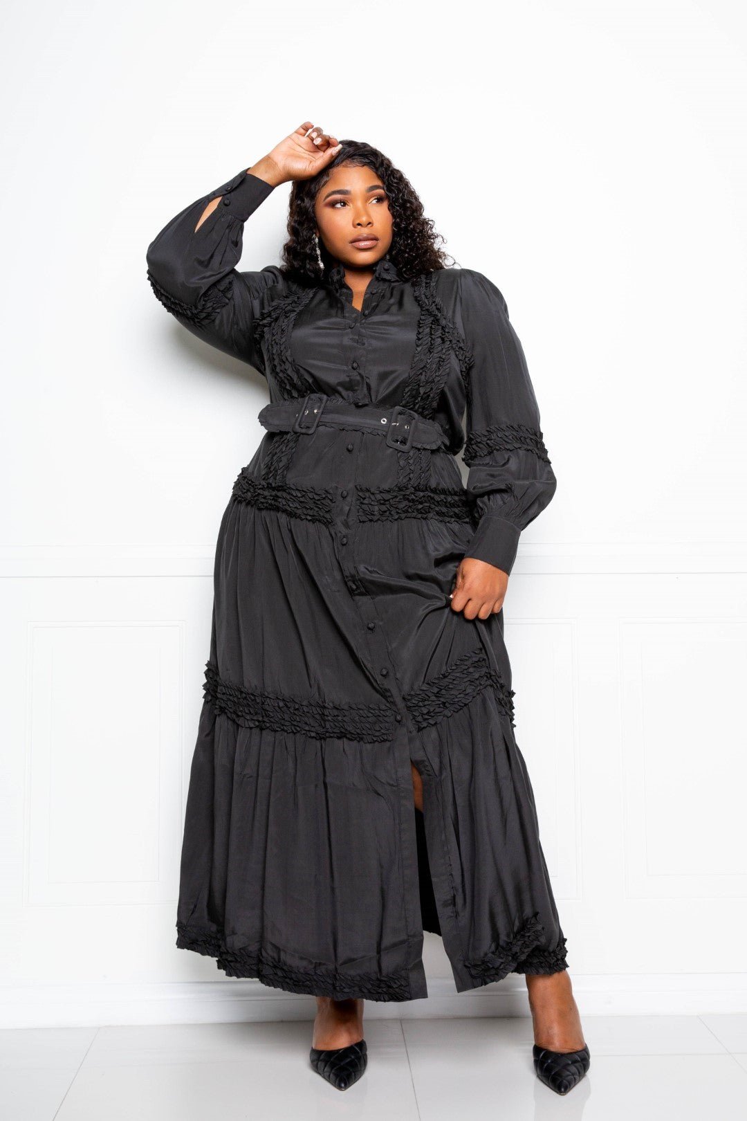 Belted Shirt Dress With Ruffle Detail - AV Fashion’s