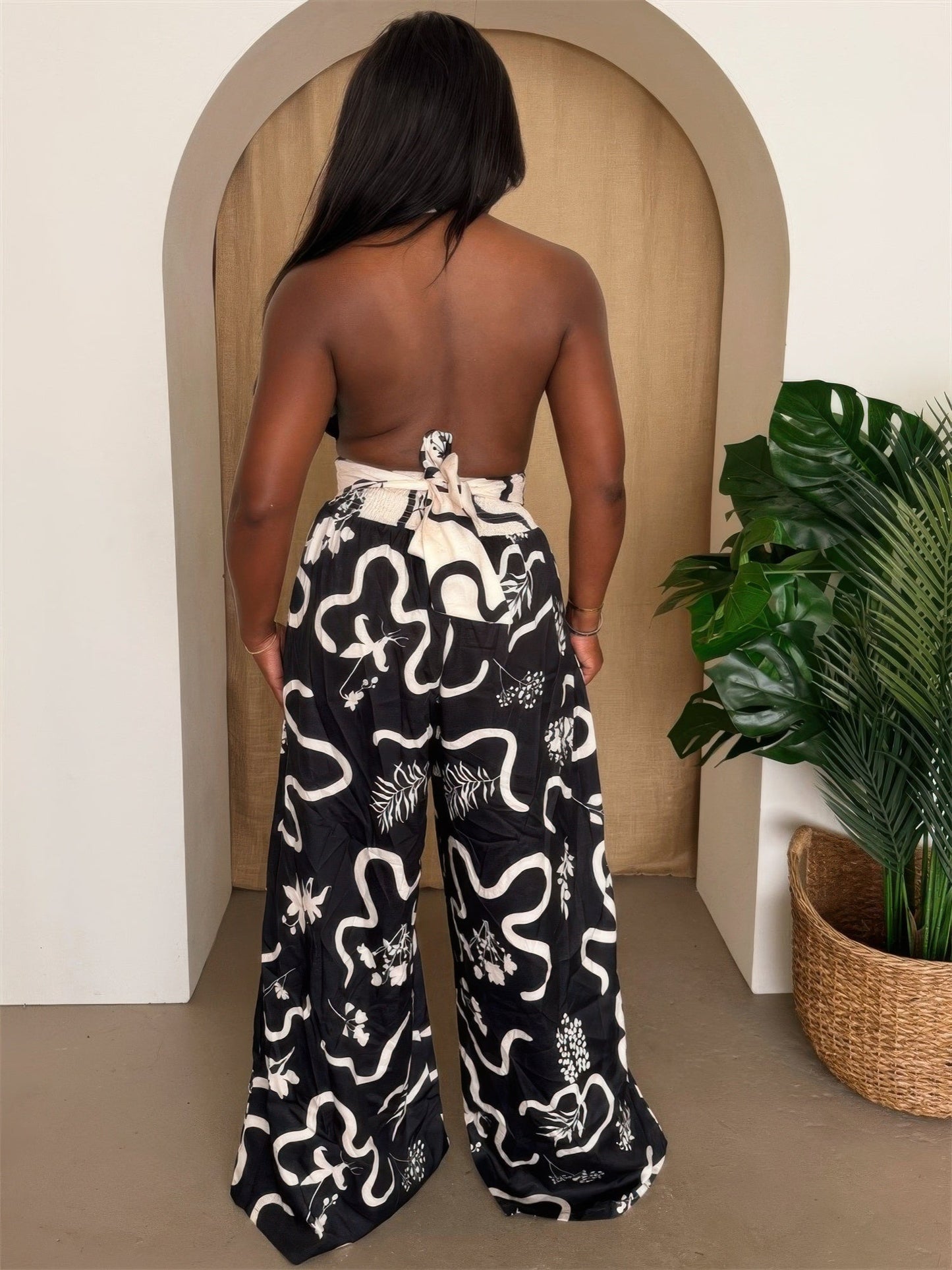 Botanic Maze Halter Wide - leg Jumpsuit - AV Fashion’s