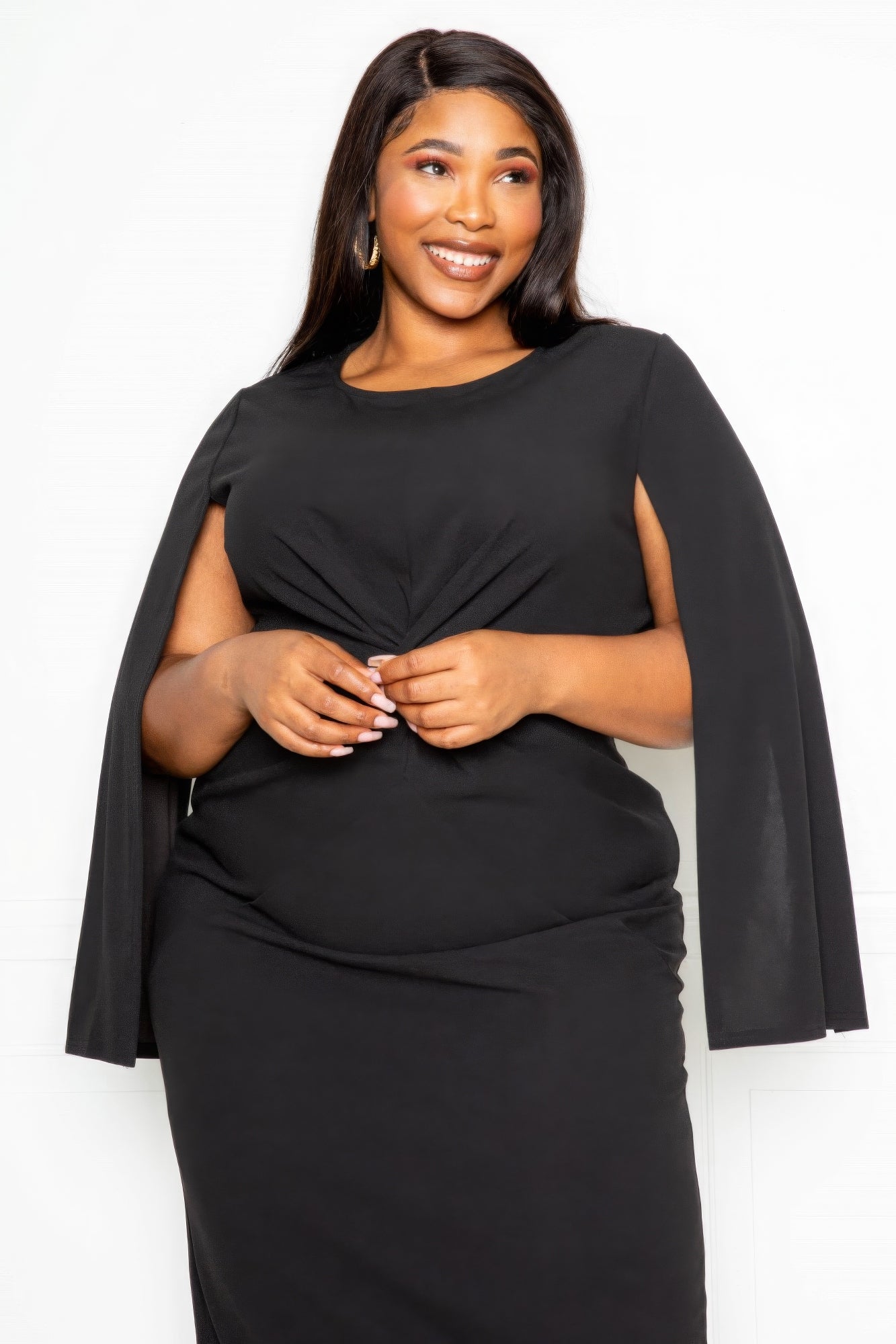Cape Sleeve Dress With Knot Detail - AV Fashion’s