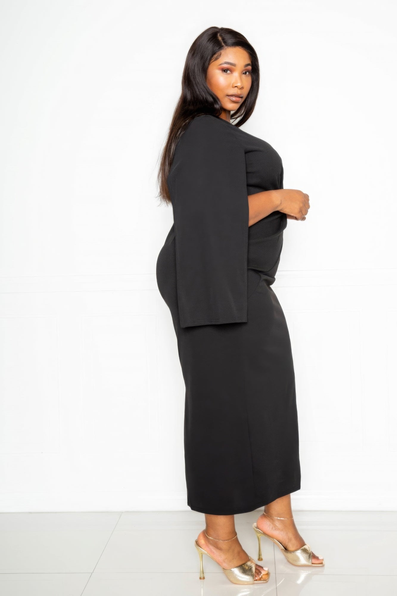 Cape Sleeve Dress With Knot Detail - AV Fashion’s
