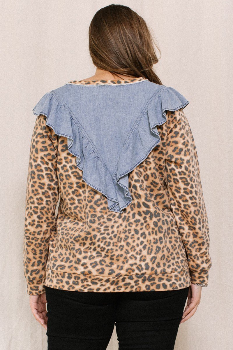 Contrast Washed Denim Top - AV Fashion’s