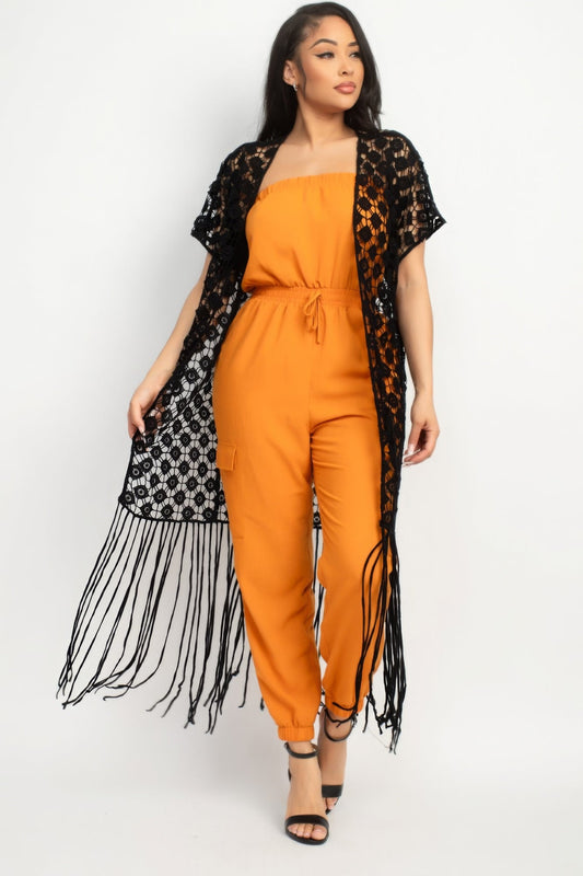 Crocheted Open - front Fringe Kimono - AV Fashion’s