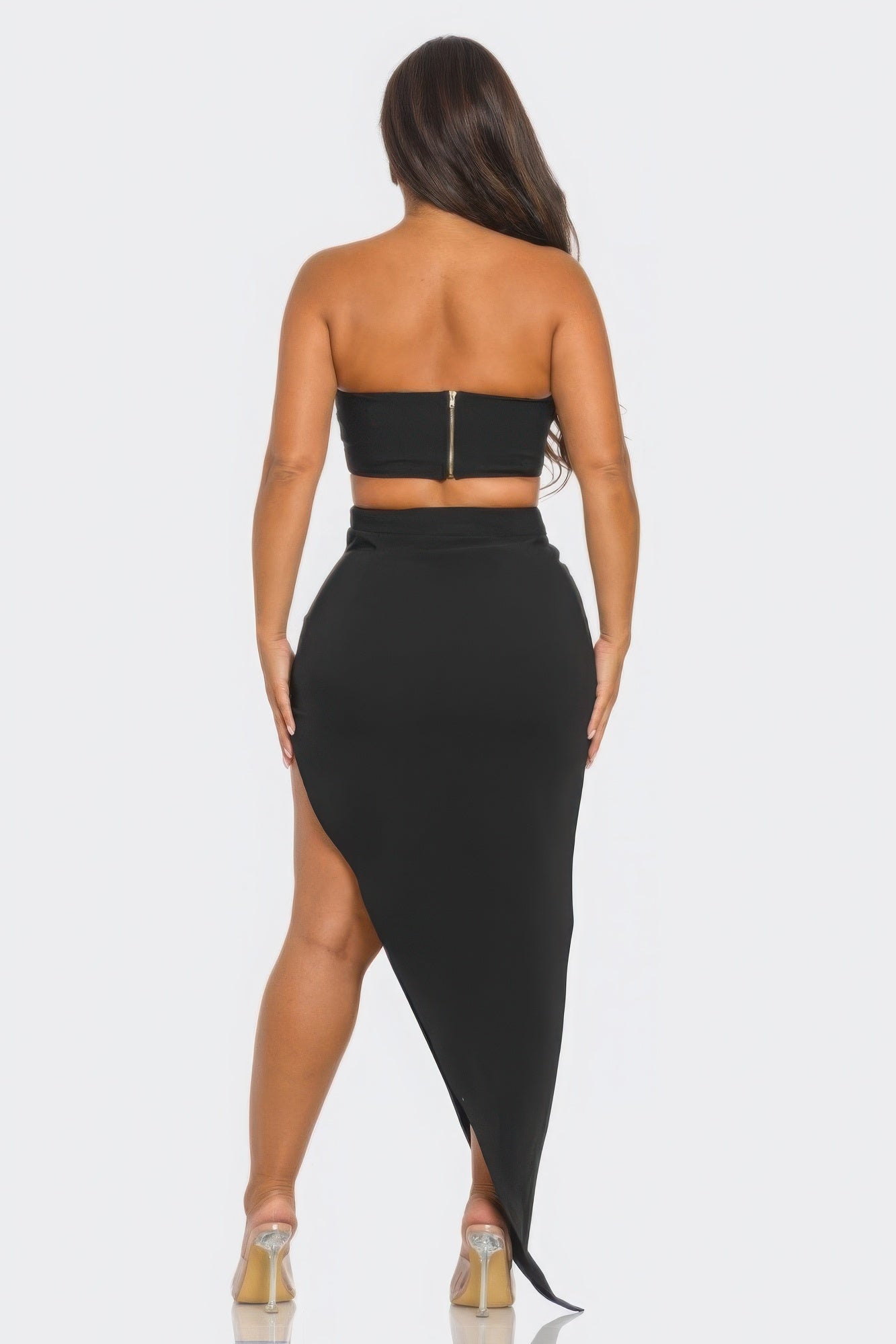 Front Eyelet Buckle Belt Top And Skirt Set - AV Fashion’s