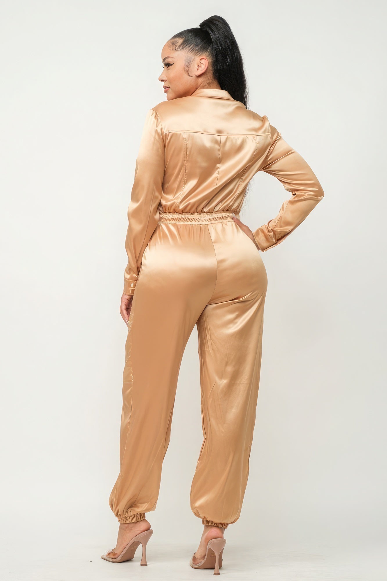 Front Zipper Pockets Top And Pants Jumpsuit - AV Fashion’s