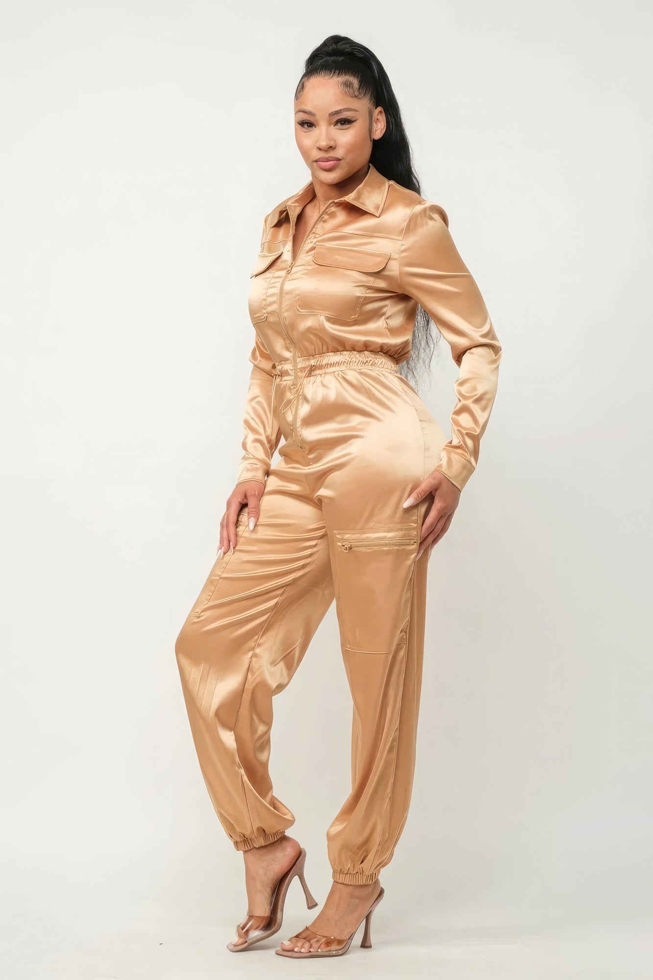 Front Zipper Pockets Top And Pants Jumpsuit - AV Fashion’s