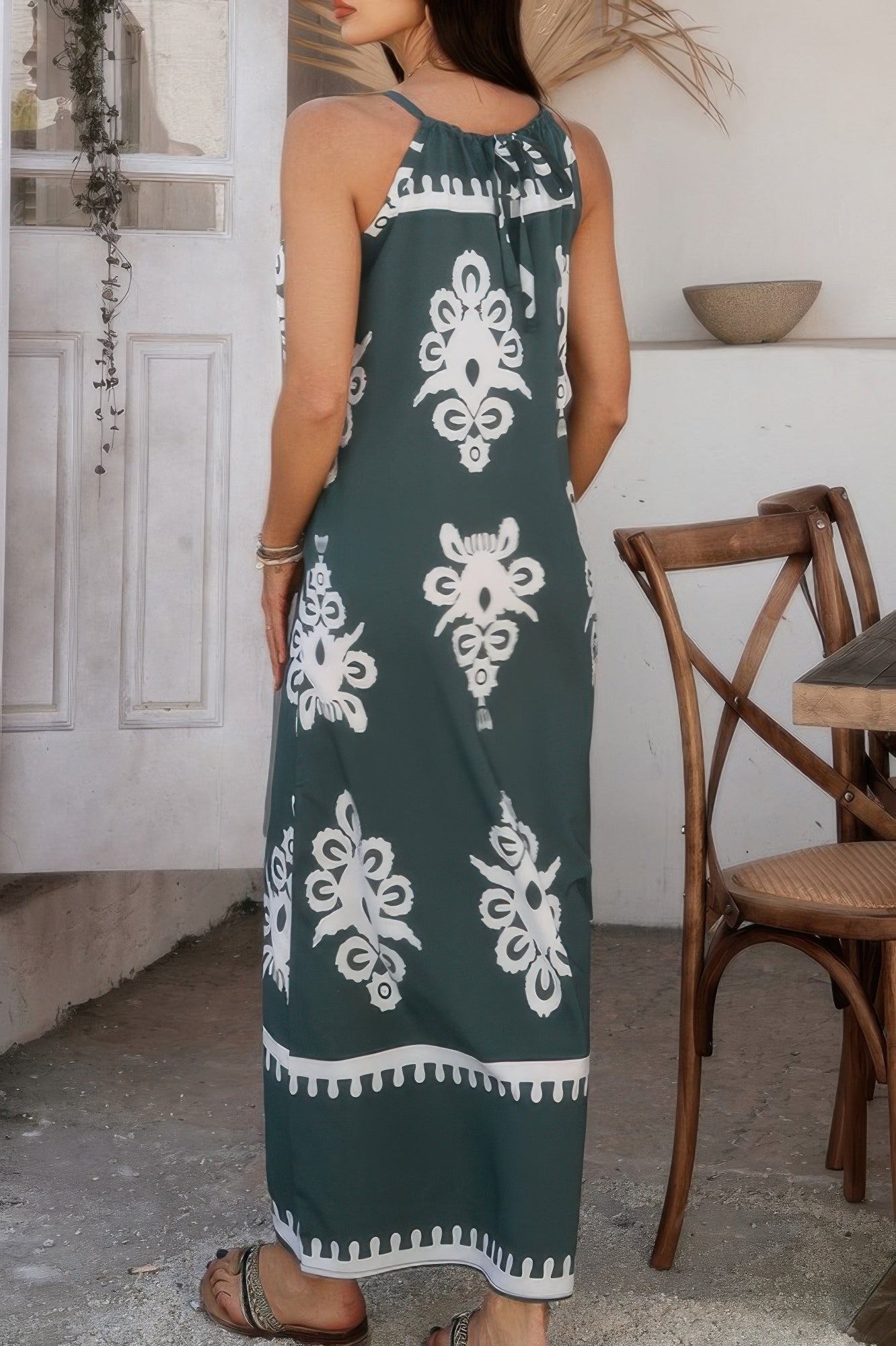 Geo Print Halter Sleeveless Loose Fit Dress - AV Fashion’s