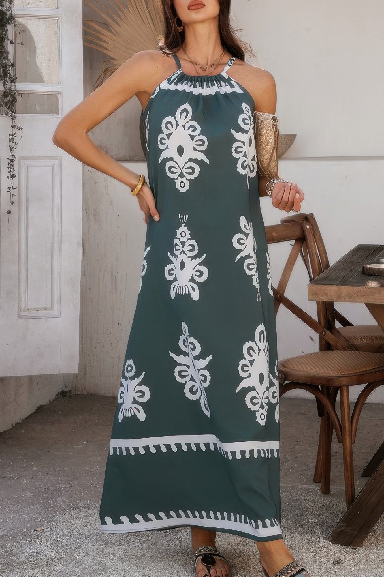 Geo Print Halter Sleeveless Loose Fit Dress - AV Fashion’s