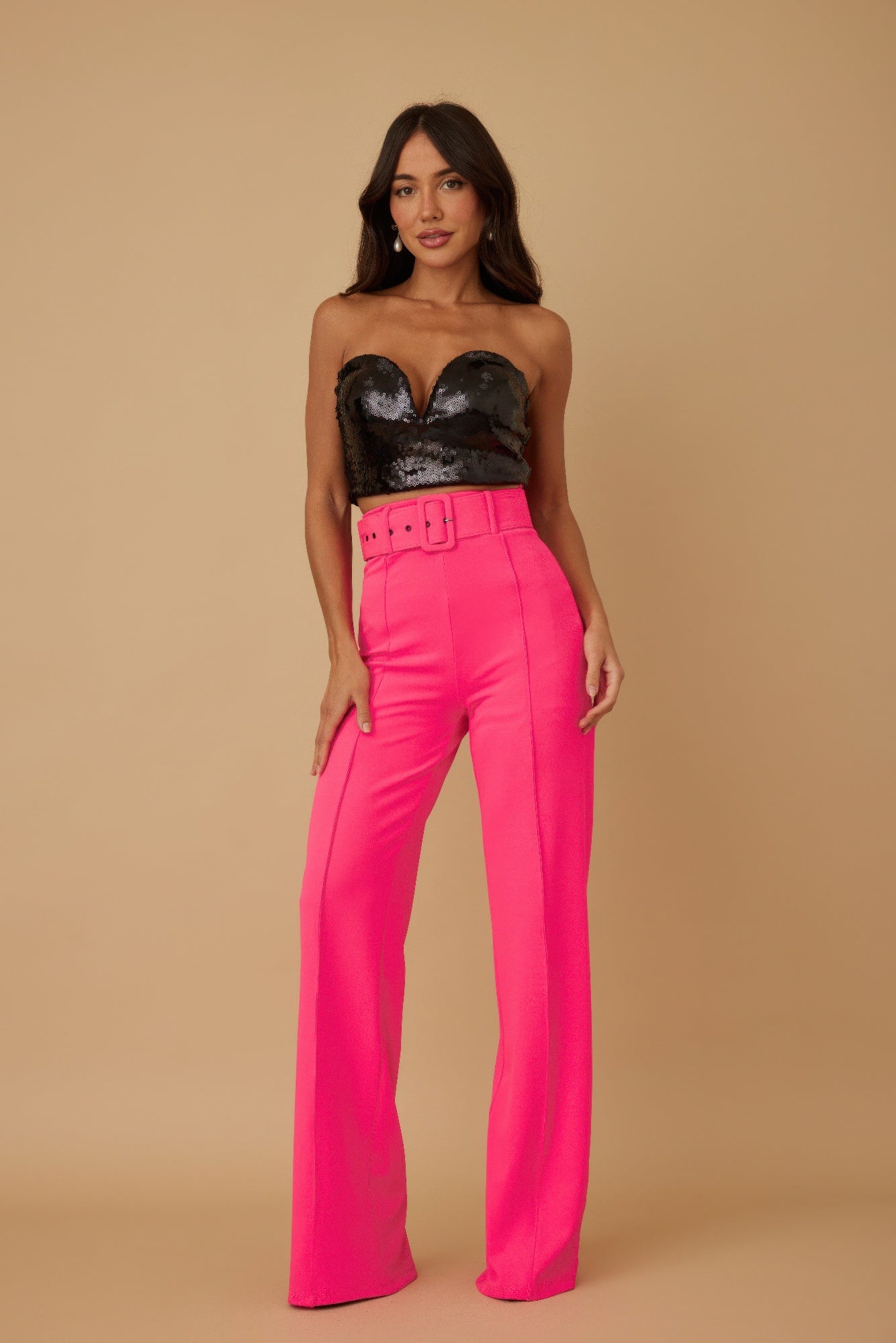 High Waist Pants With Buckle Belt - AV Fashion’s