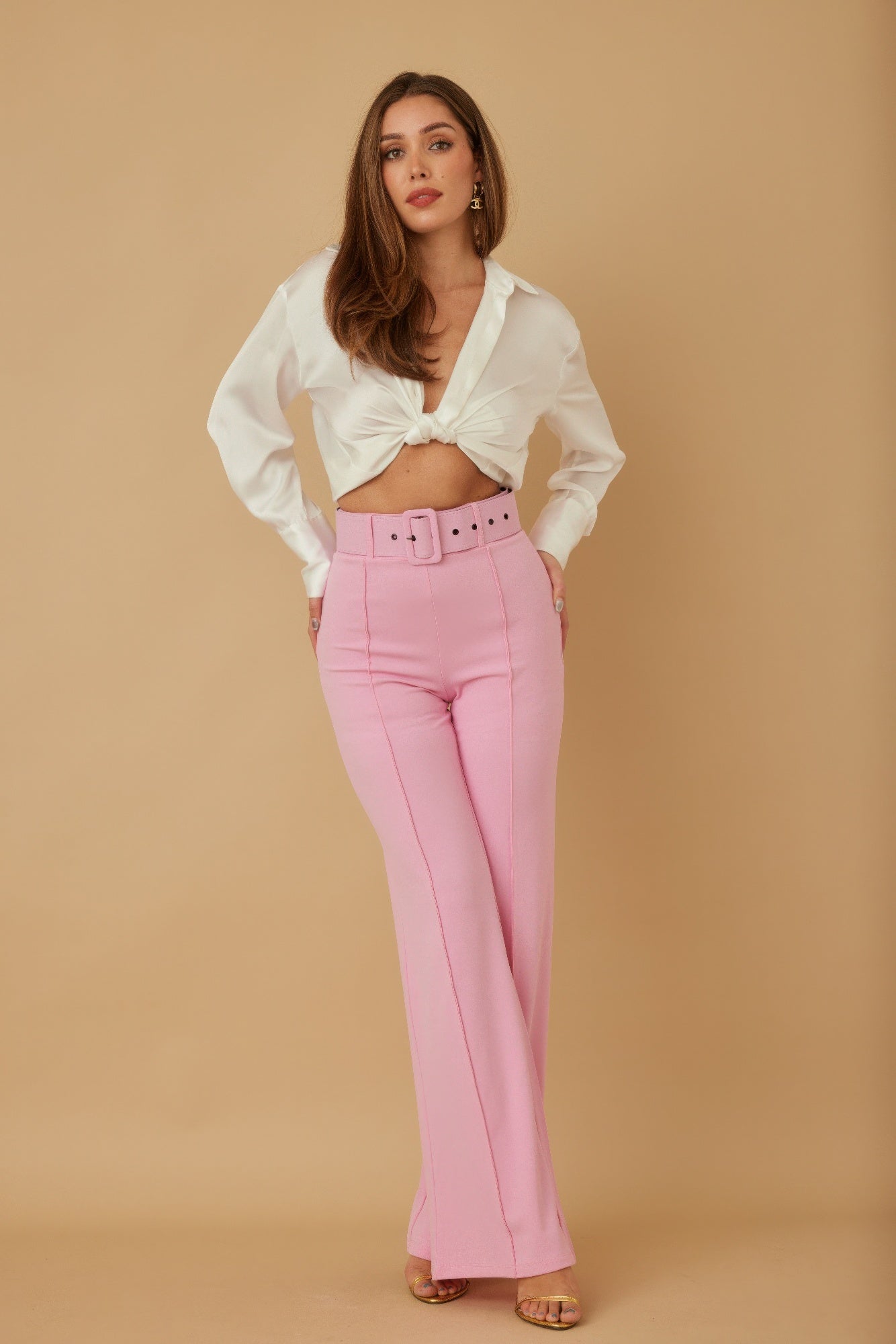 High Waist Pants With Buckle Belt - AV Fashion’s
