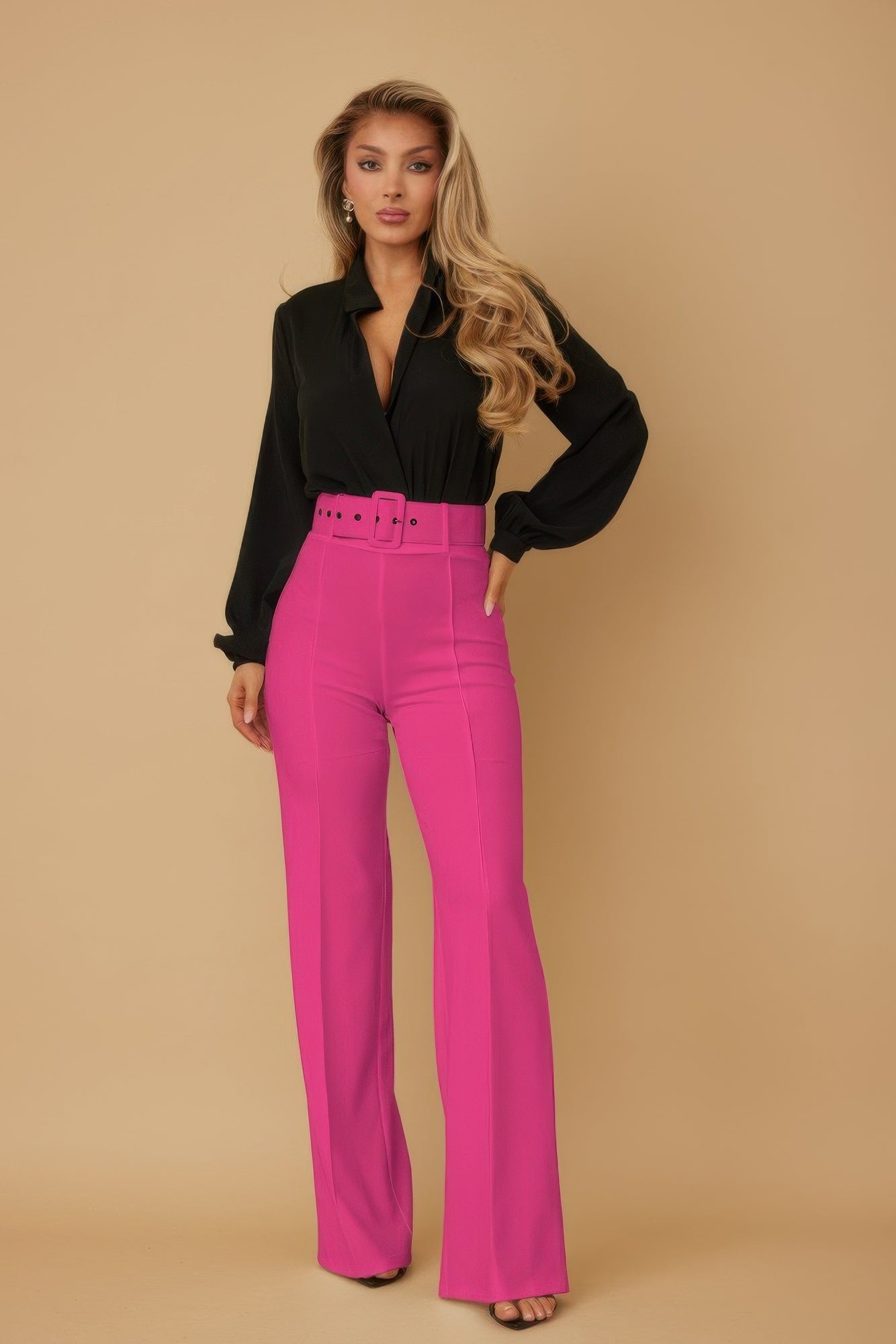 High Waist Pants With Buckle Belt - AV Fashion’s