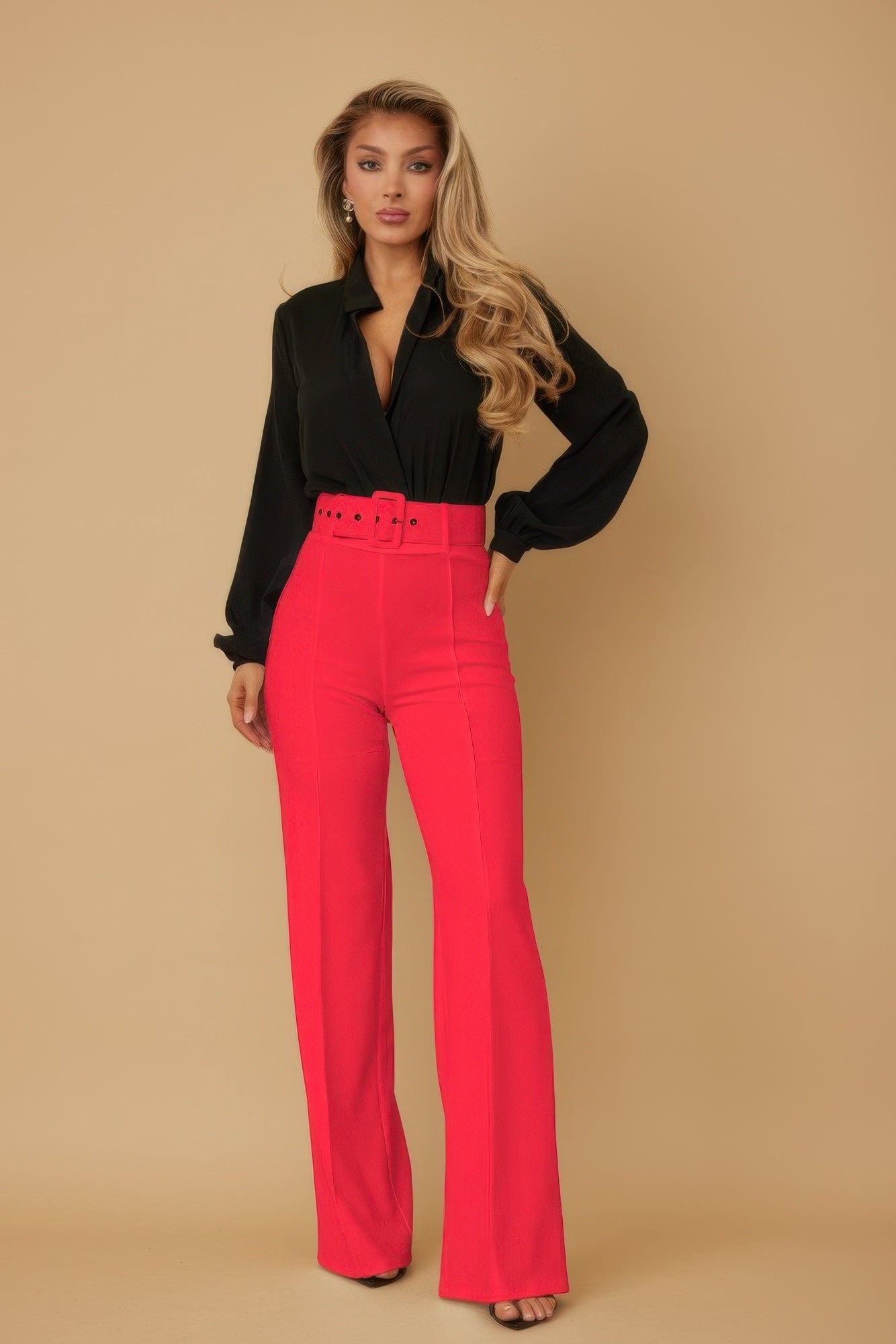 High Waist Pants With Buckle Belt - AV Fashion’s