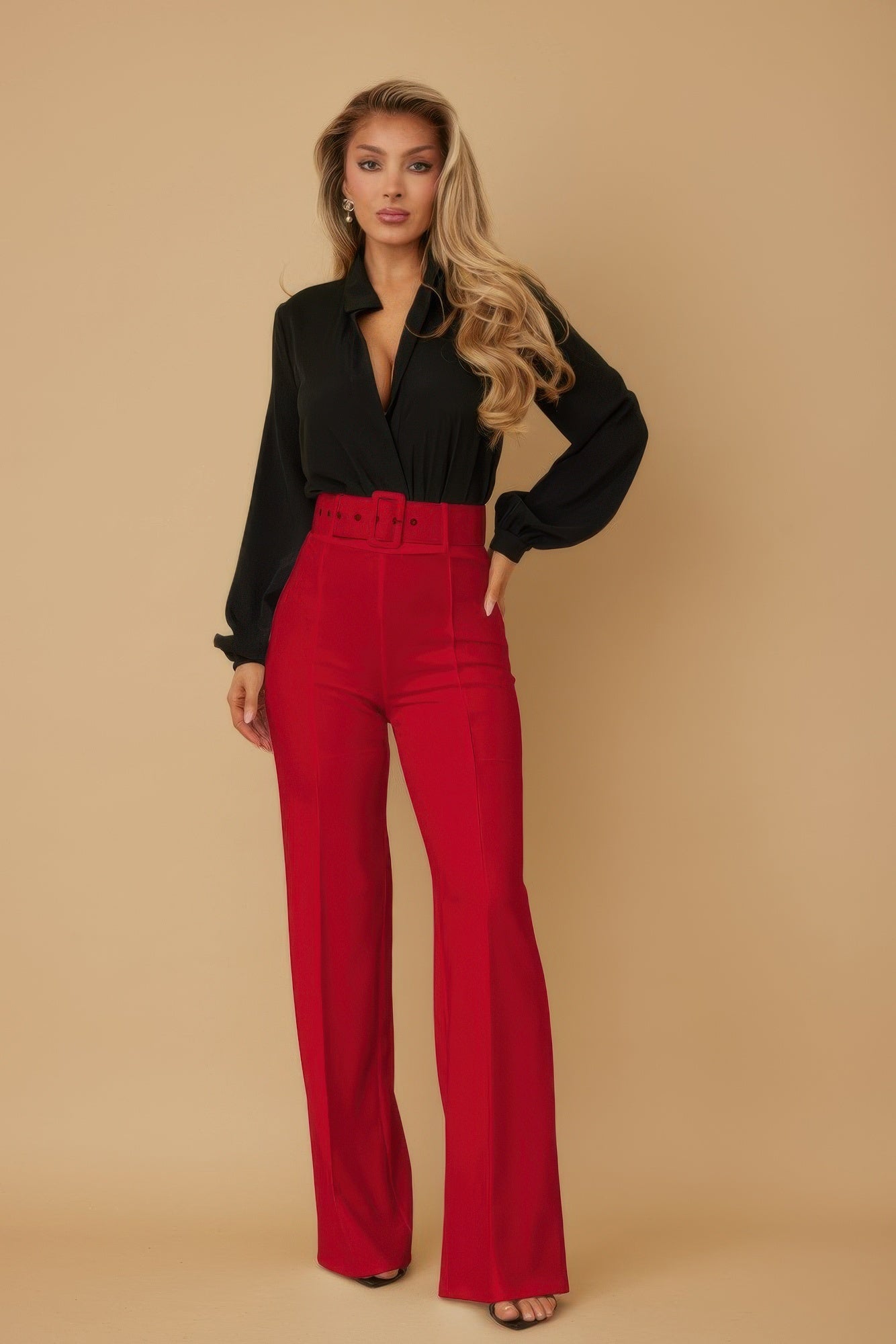 High Waist Pants With Buckle Belt - AV Fashion’s