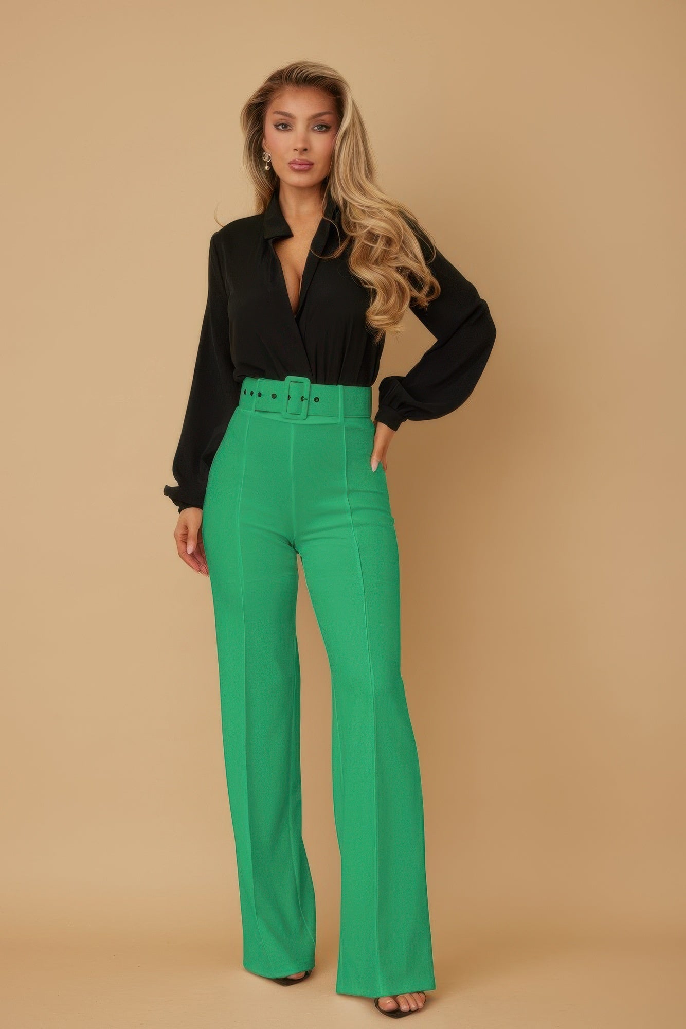 High Waist Pants With Buckle Belt - AV Fashion’s