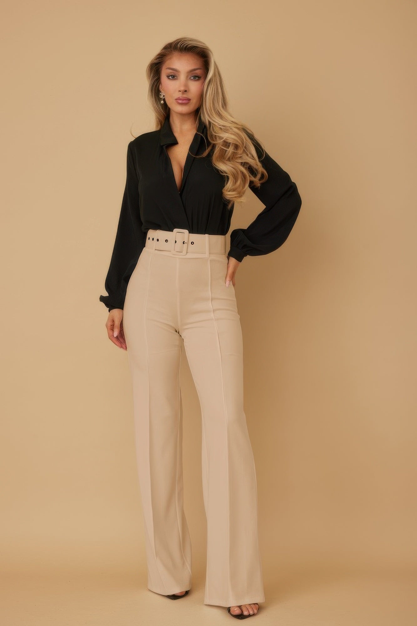 High Waist Pants With Buckle Belt - AV Fashion’s