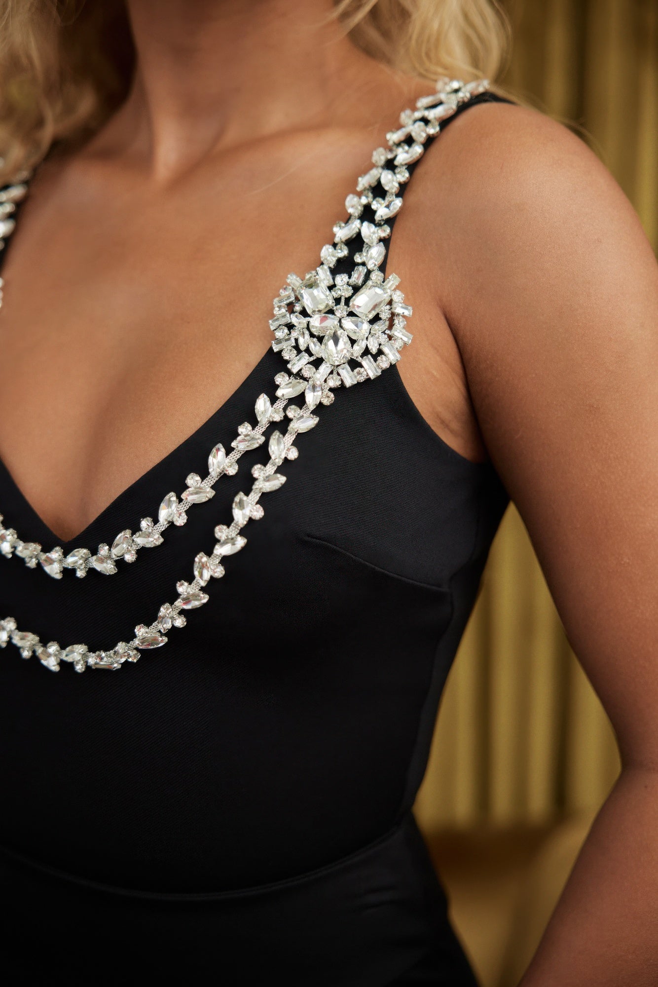 Layered Crystal Stone Strap Bodysuit - AV Fashion’s