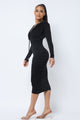 Long Sleeve Midi Dress With Low V Neck Front And Back With Ruching On Sides And Chest - AV Fashion’s