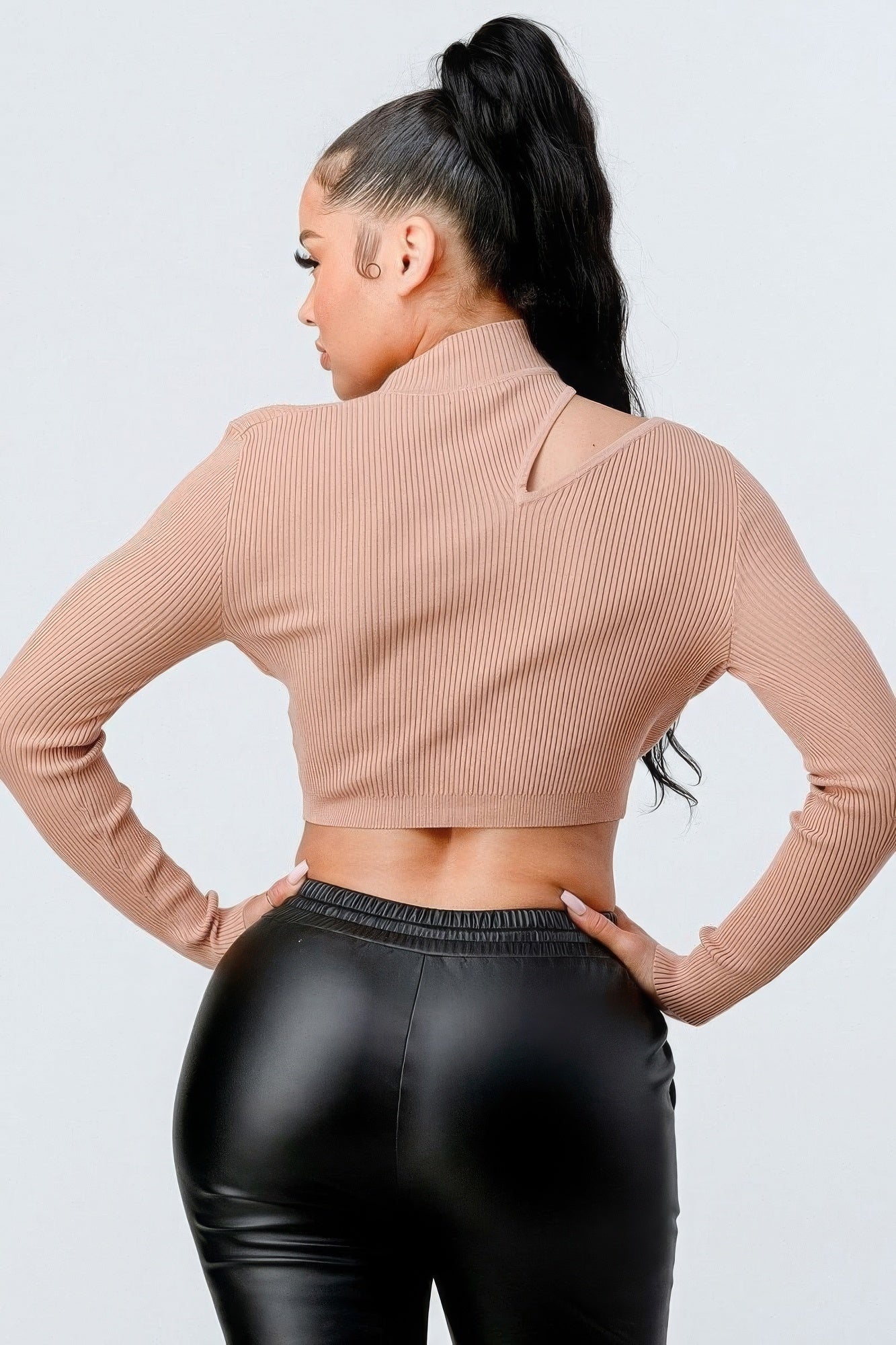 Lux Sweater Rib Cutout Mock Neck Crop Top - AV Fashion’s