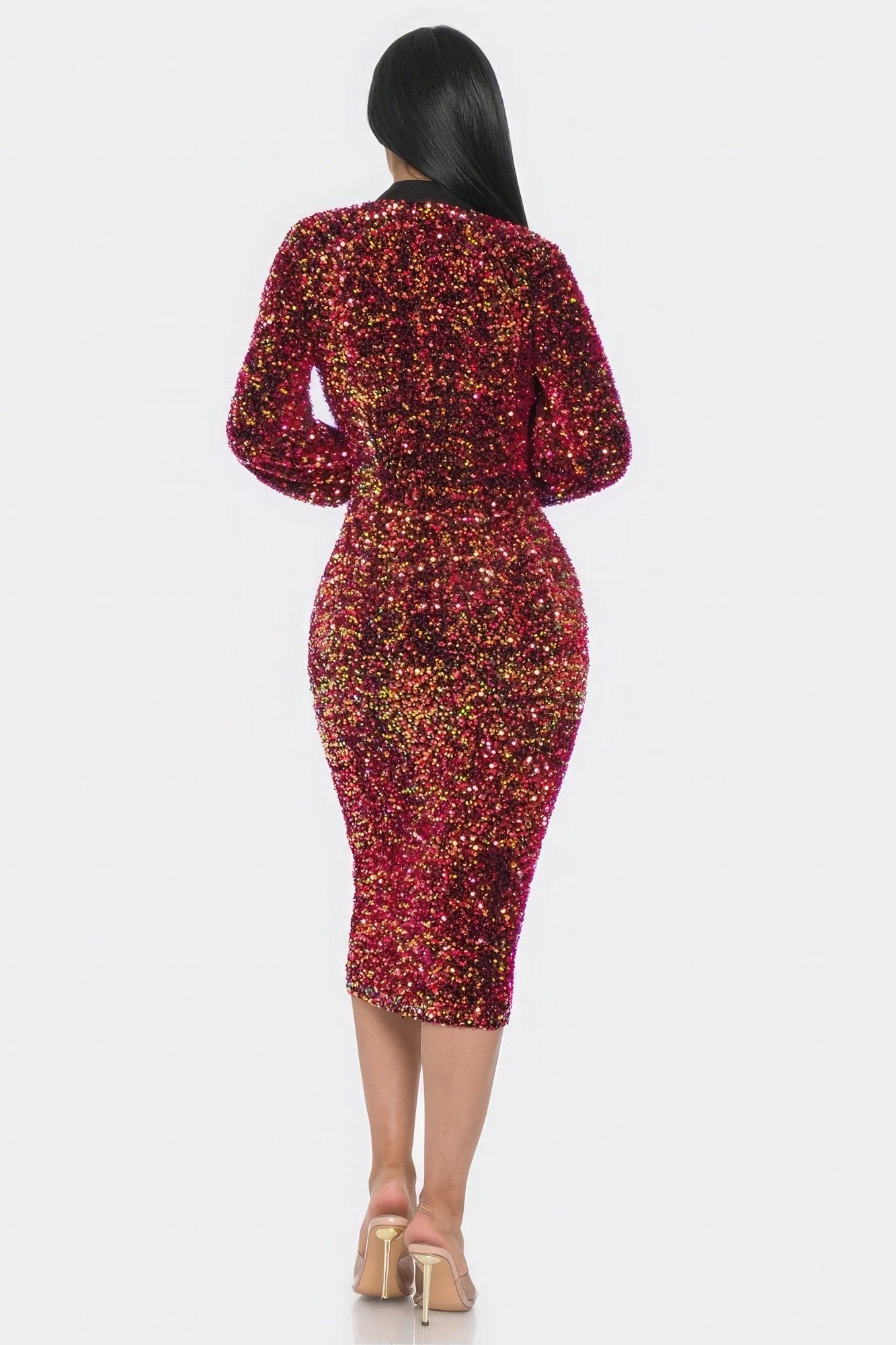 Midi 2 Way Zip Up Sequin Contrast Dress - AV Fashion’s