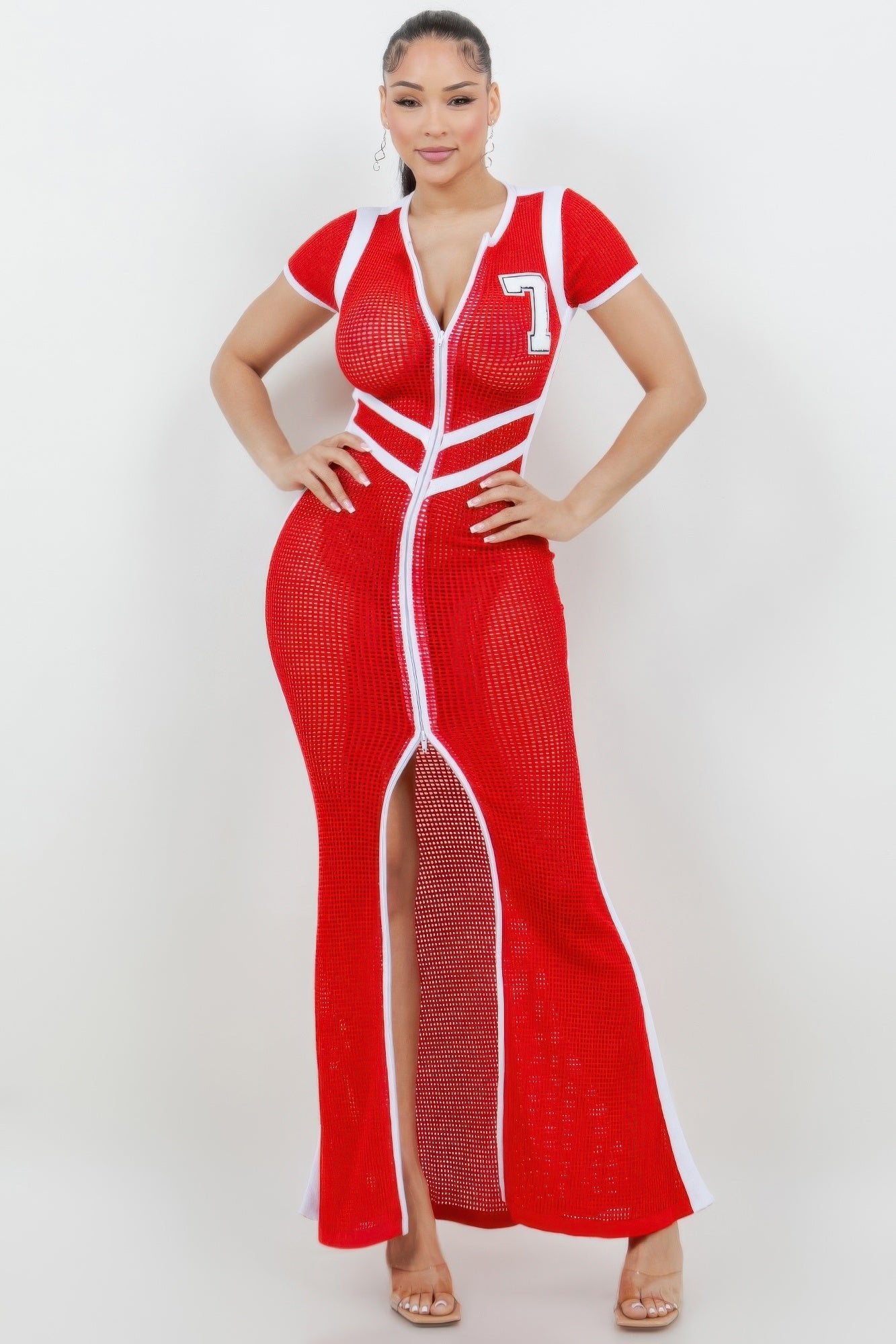 Netting 2 Way Front Zipper Maxi Dress - AV Fashion’s