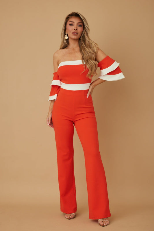 Off Shoulder Black N White Color Combo Jumpsuit - AV Fashion’s