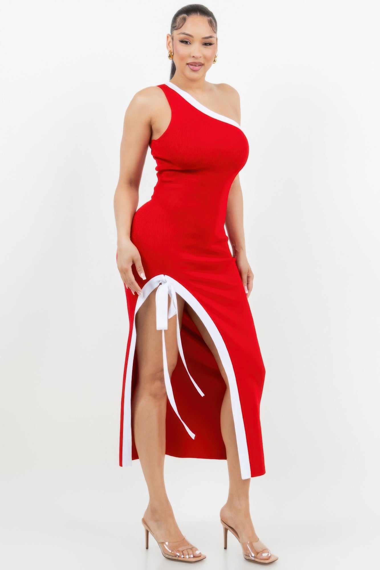 One Shoulder Side Slit Tie - up Maxi Dress - AV Fashion’s