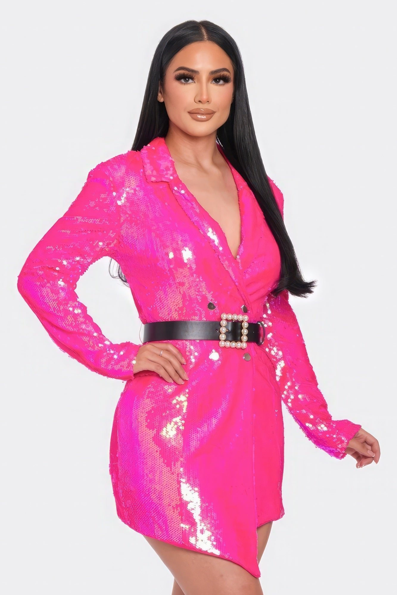 Pearl Belted Sequin Blazer Mini Dress - AV Fashion’s
