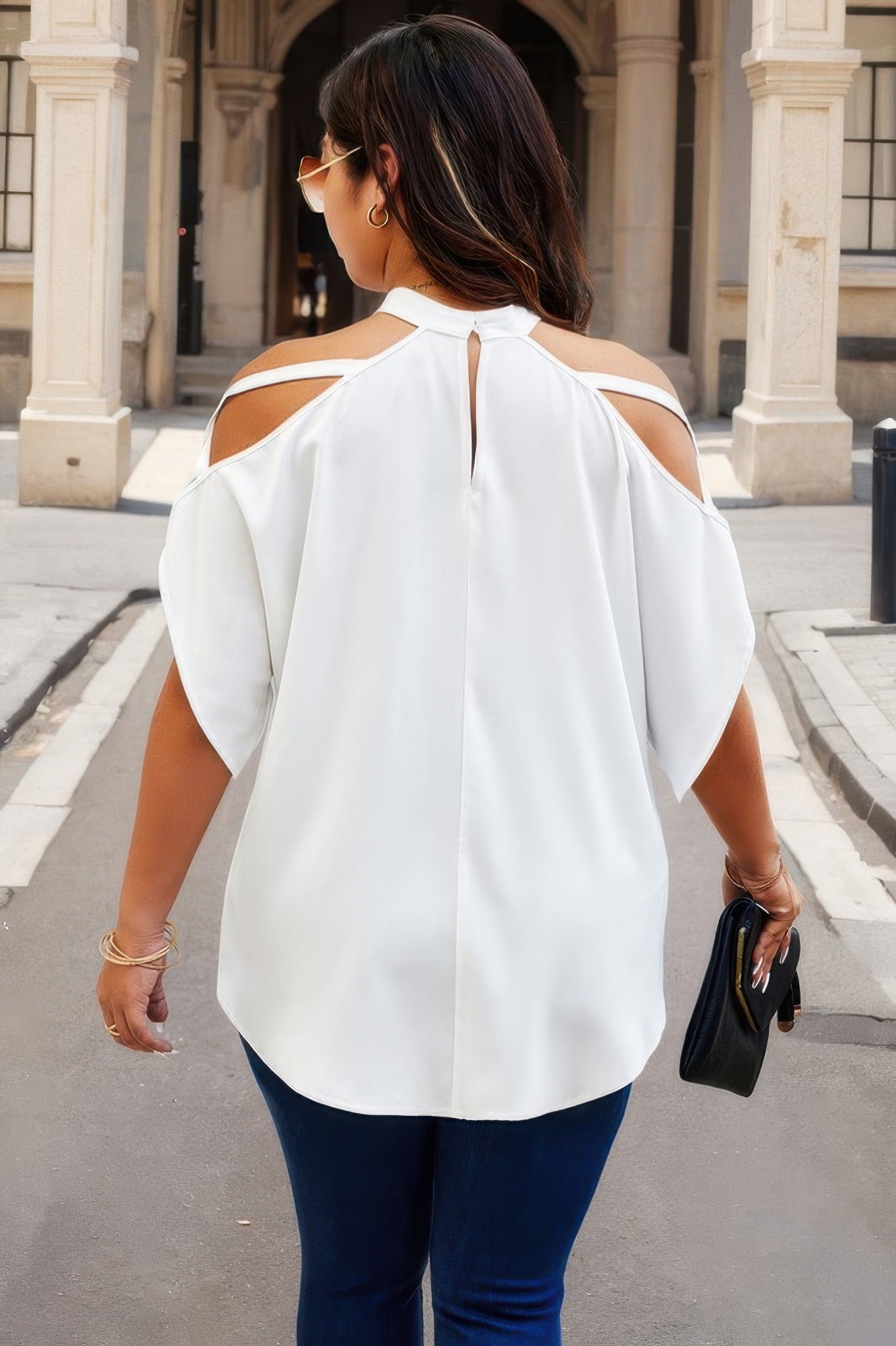 Plus Halter Open Shoulder Bat Sleeves Loose Top - AV Fashion’s
