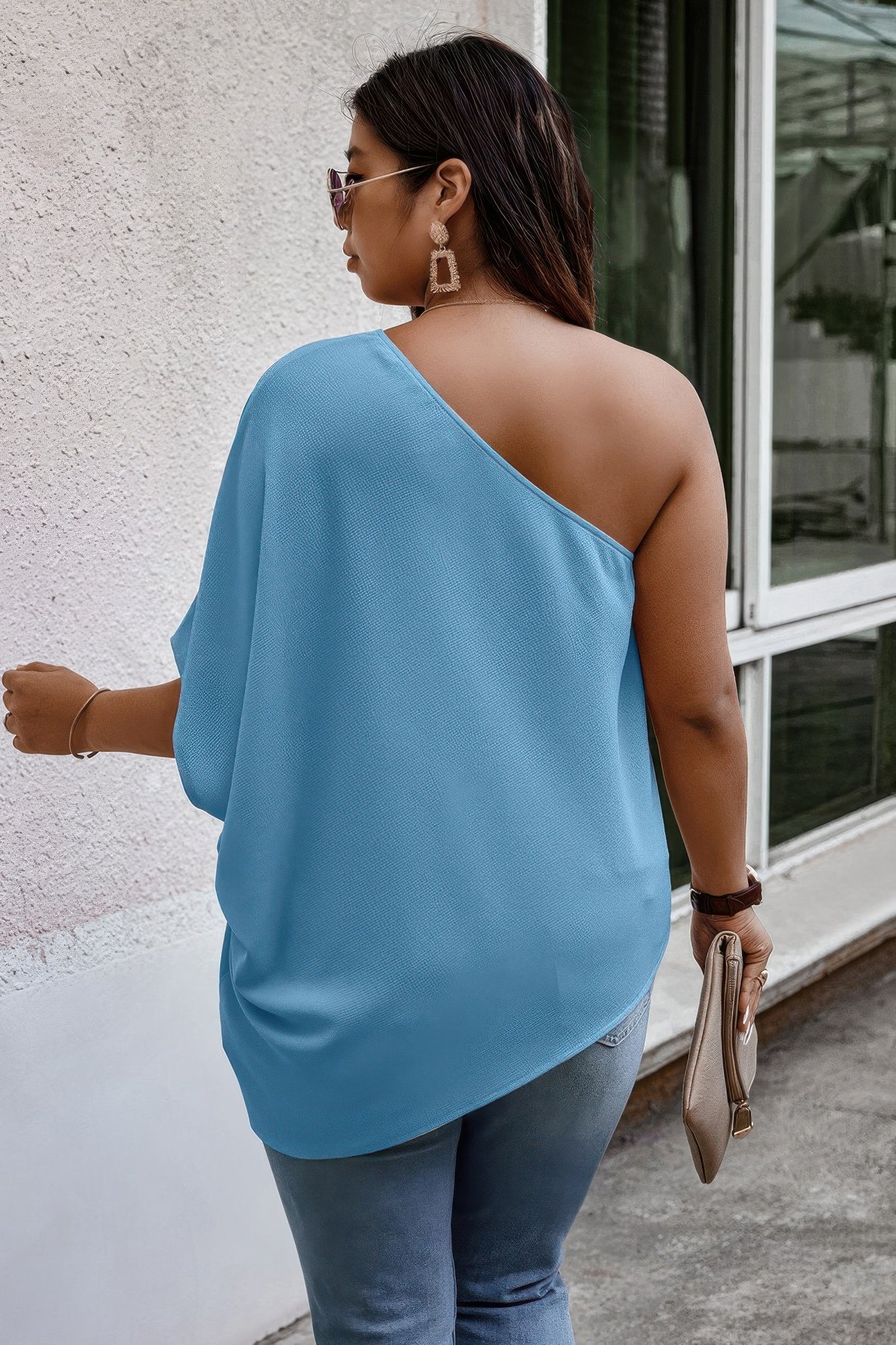 Plus One Shoulder Solid Casual Loose Fit Shirt - AV Fashion’s