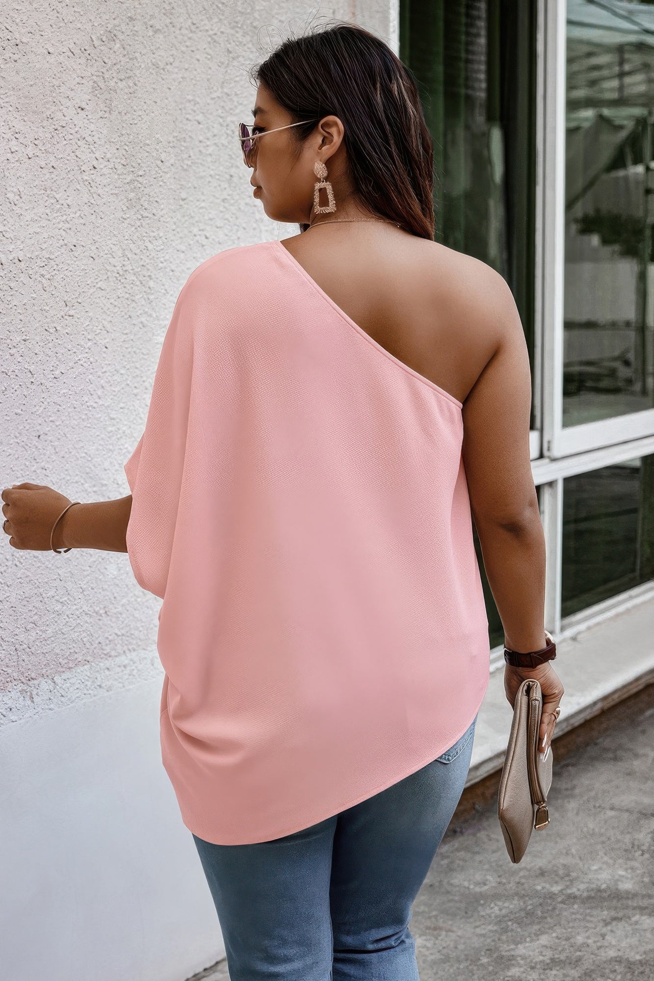 Plus One Shoulder Solid Casual Loose Fit Shirt - AV Fashion’s