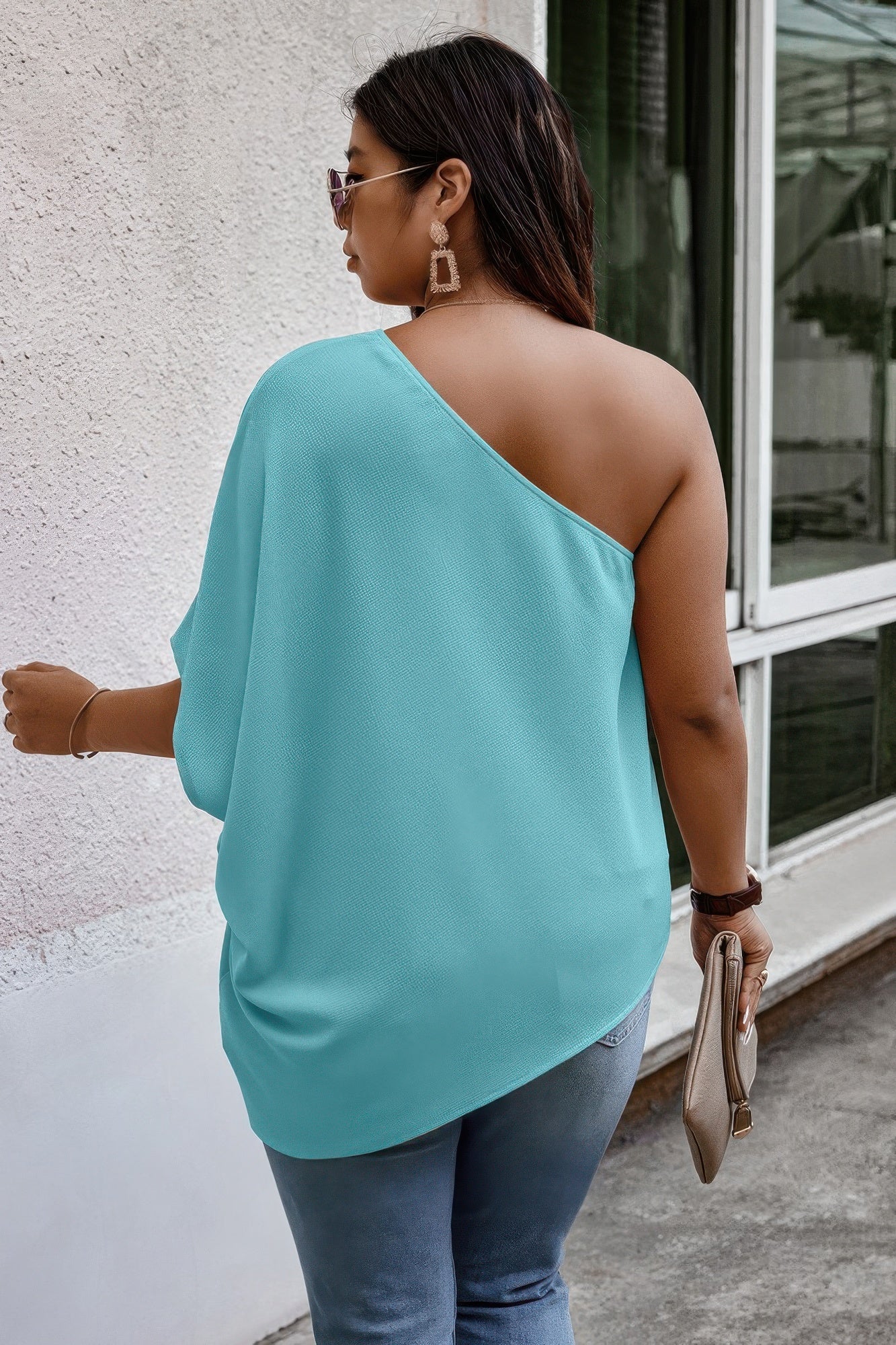 Plus One Shoulder Solid Casual Loose Fit Shirt - AV Fashion’s