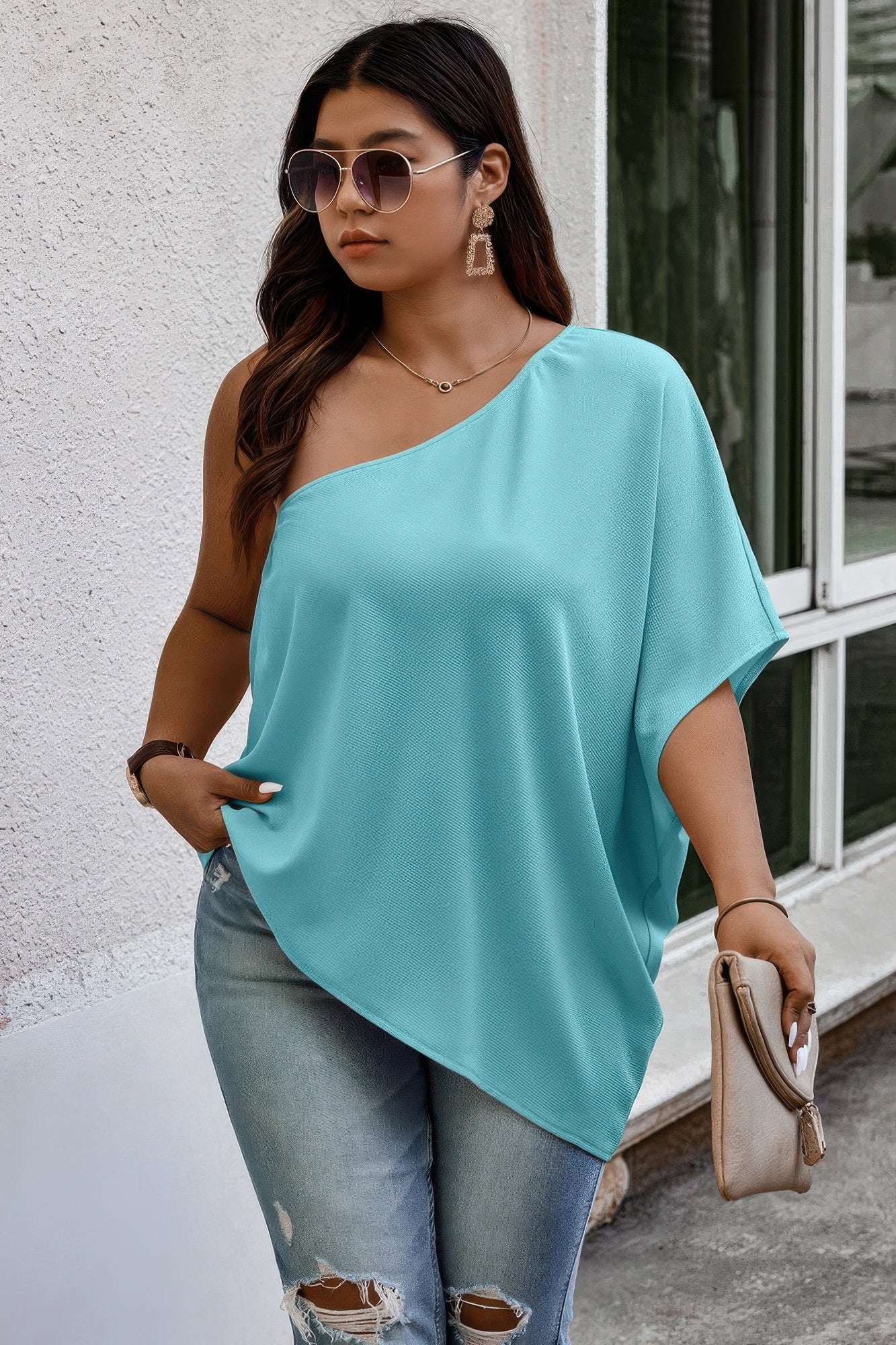 Plus One Shoulder Solid Casual Loose Fit Shirt - AV Fashion’s