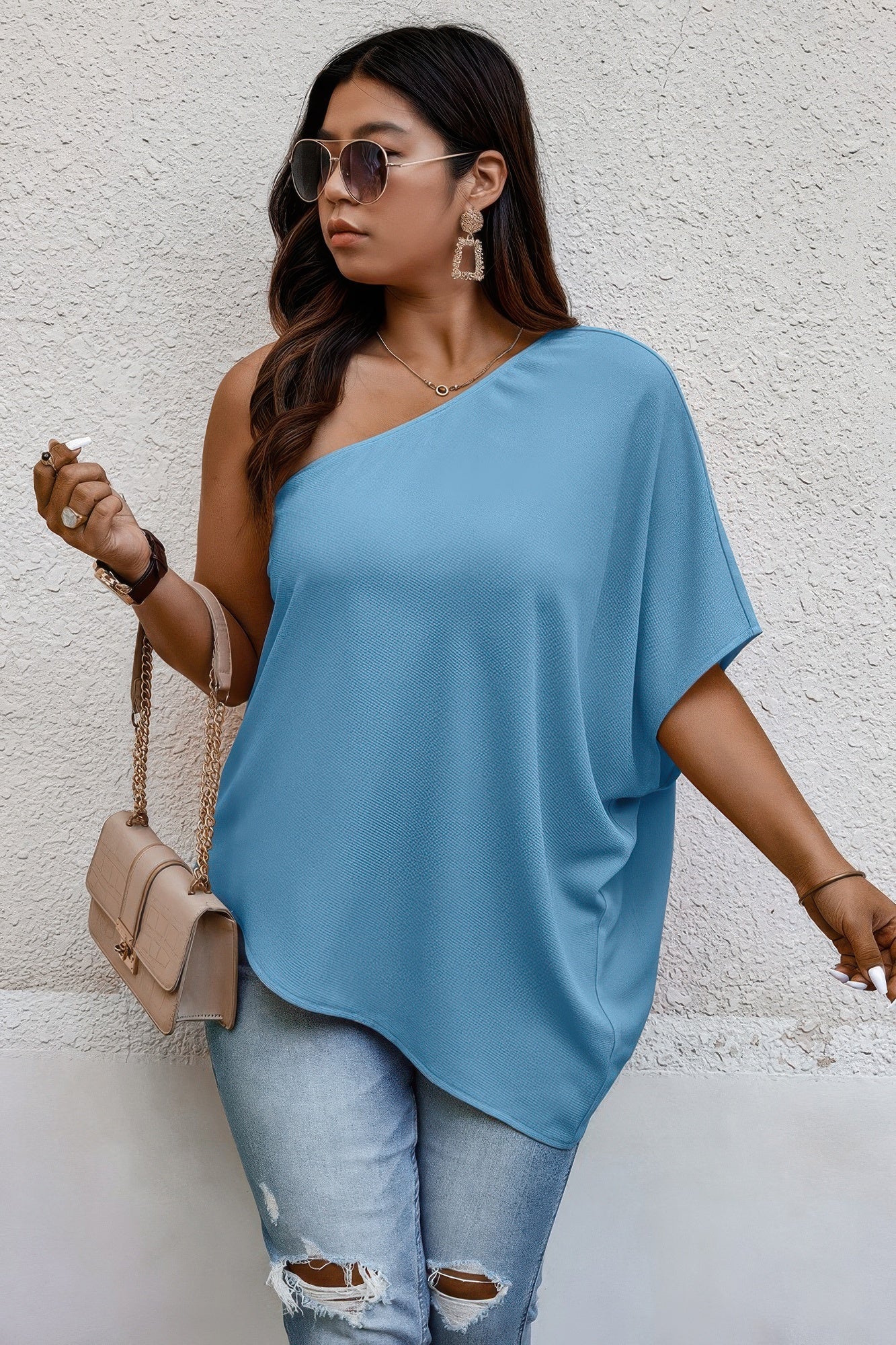 Plus One Shoulder Solid Casual Loose Fit Shirt - AV Fashion’s