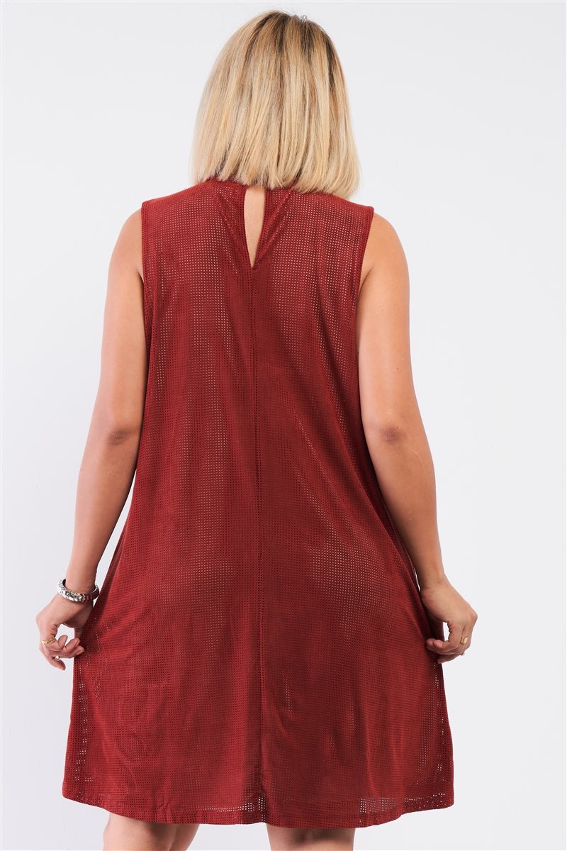 Plus Rust And Nude Illusion High Neck Swing Dress - AV Fashion’s