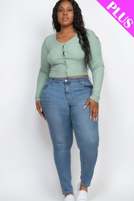Plus Size Button Up Cropped Top - AV Fashion’s