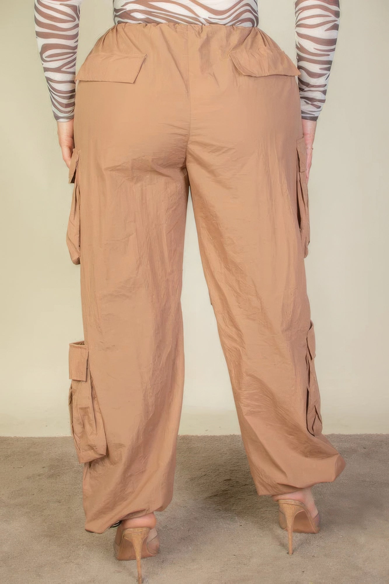 Plus Size Flap Pockets Drawstring Ruched Parachute Pants - AV Fashion’s
