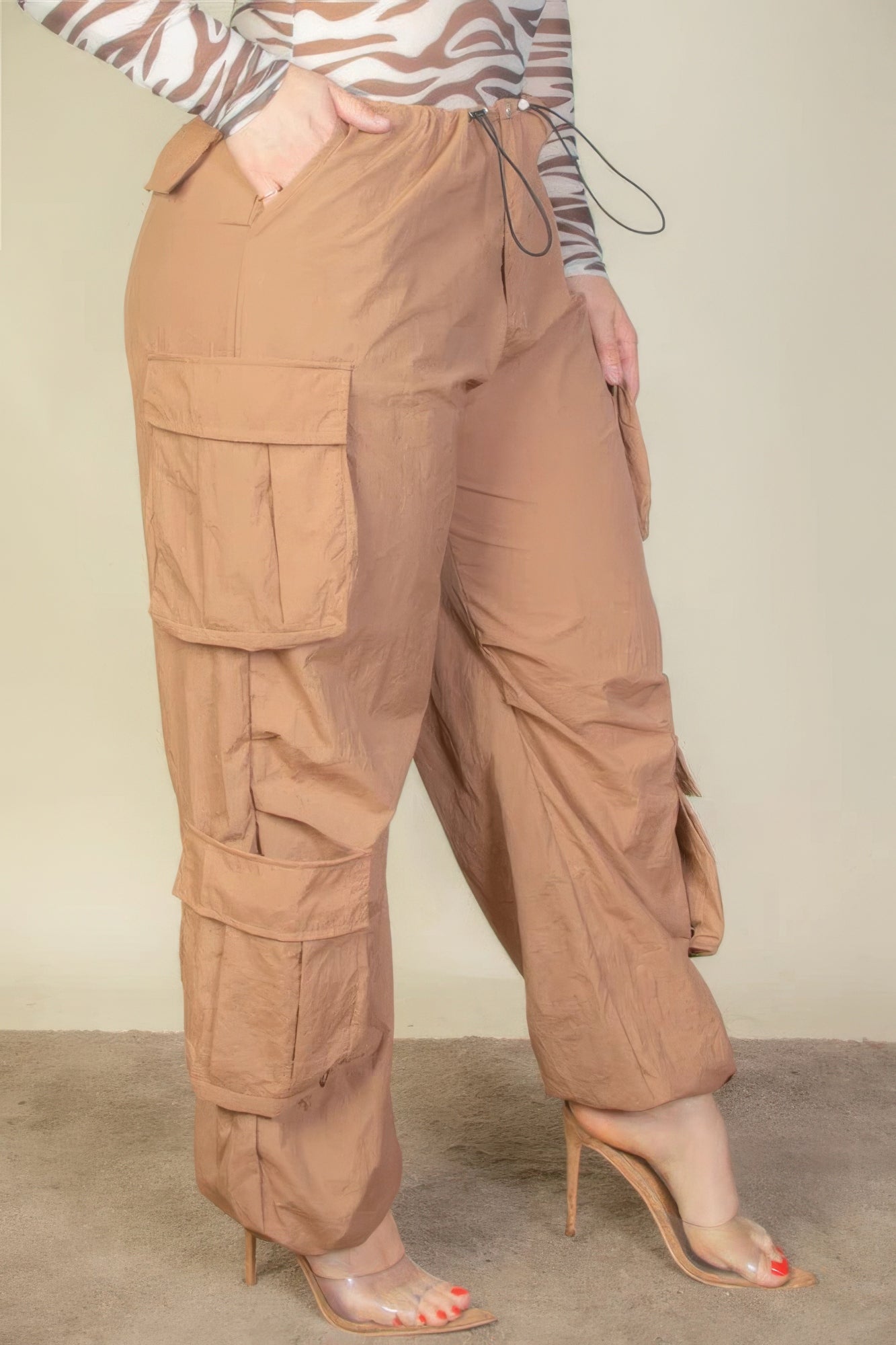Plus Size Flap Pockets Drawstring Ruched Parachute Pants - AV Fashion’s