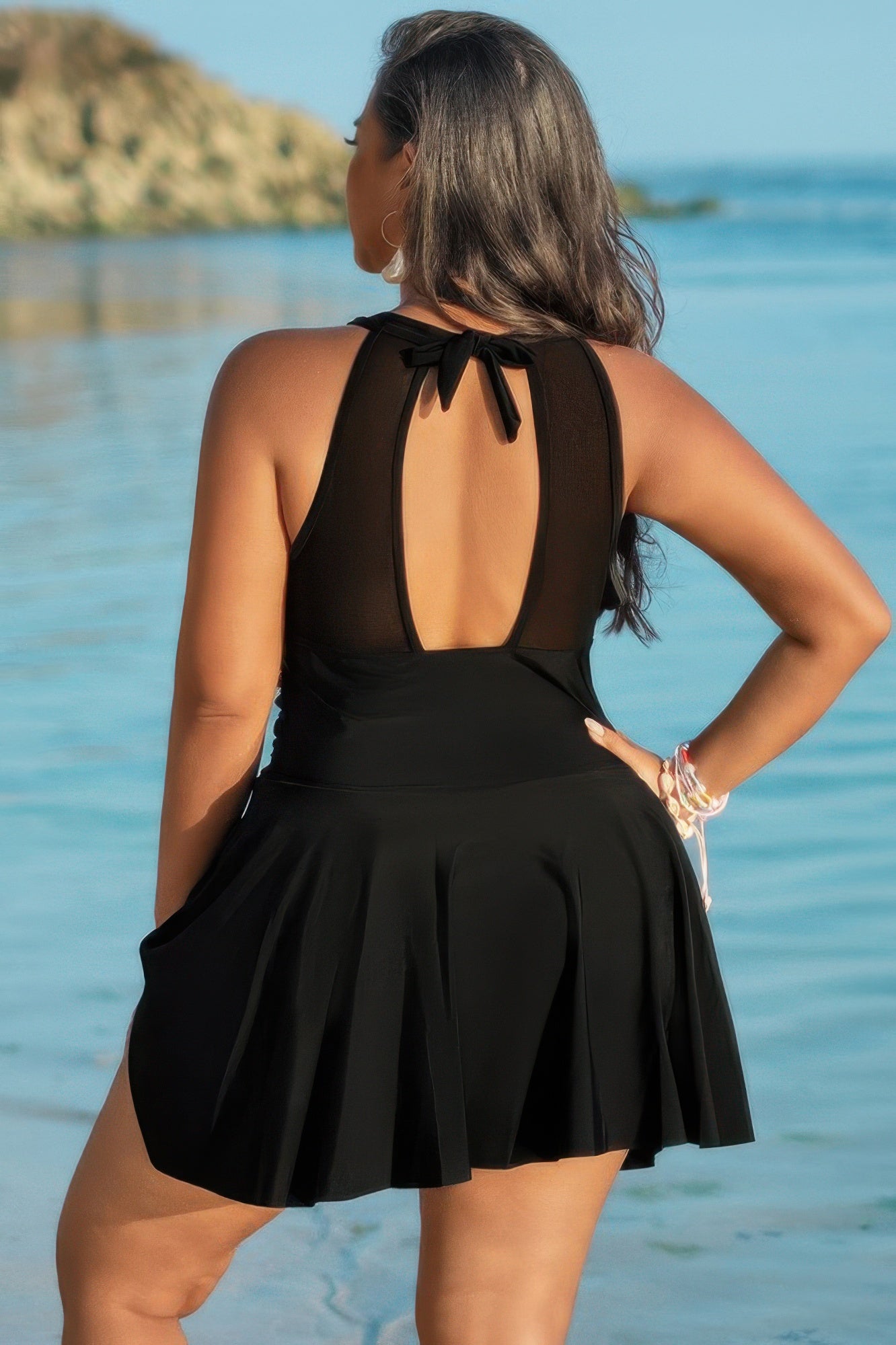 Plus Size Halter Ruched Sleeveless Swim Dress - AV Fashion’s