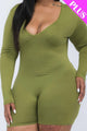 Plus V - neck Long Sleeve Bodycon Romper - AV Fashion’s