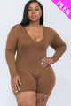 Plus V - neck Long Sleeve Bodycon Romper - AV Fashion’s