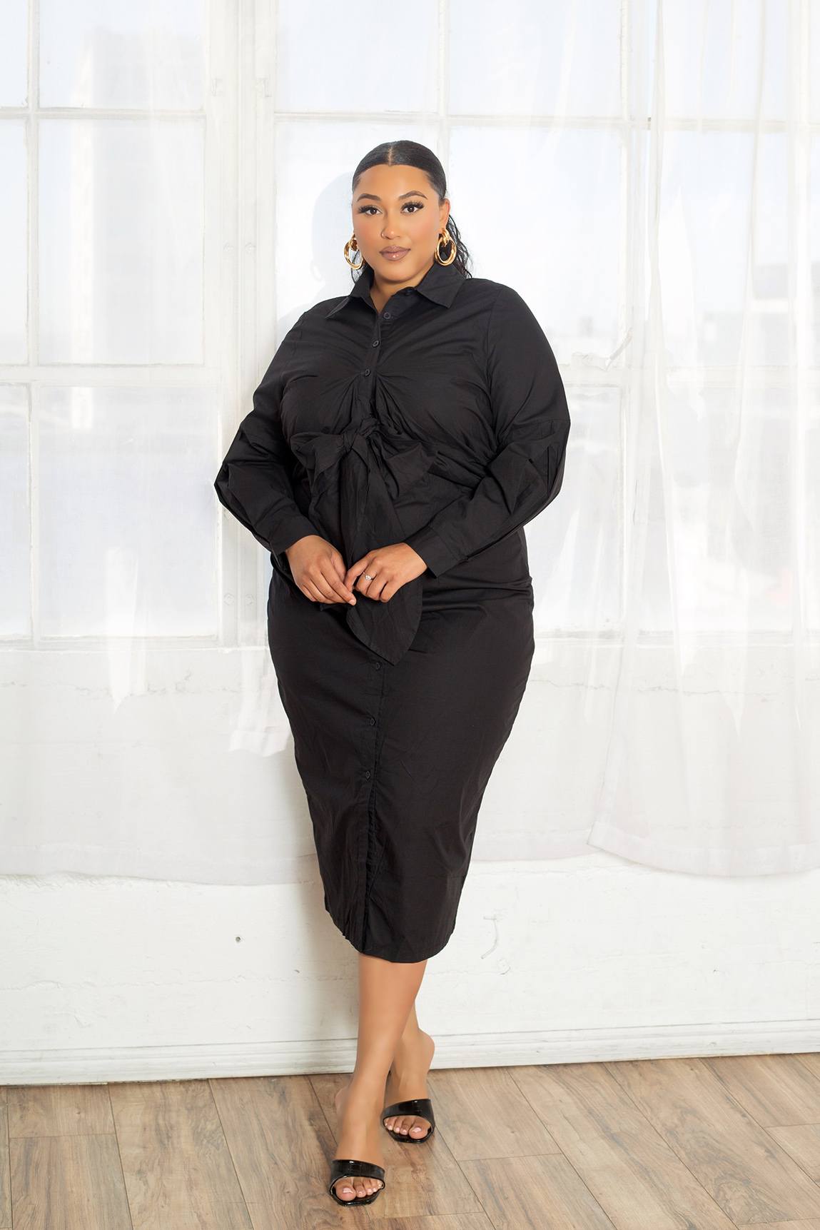 Poplin Tie Bow Shirt Dress - AV Fashion’s