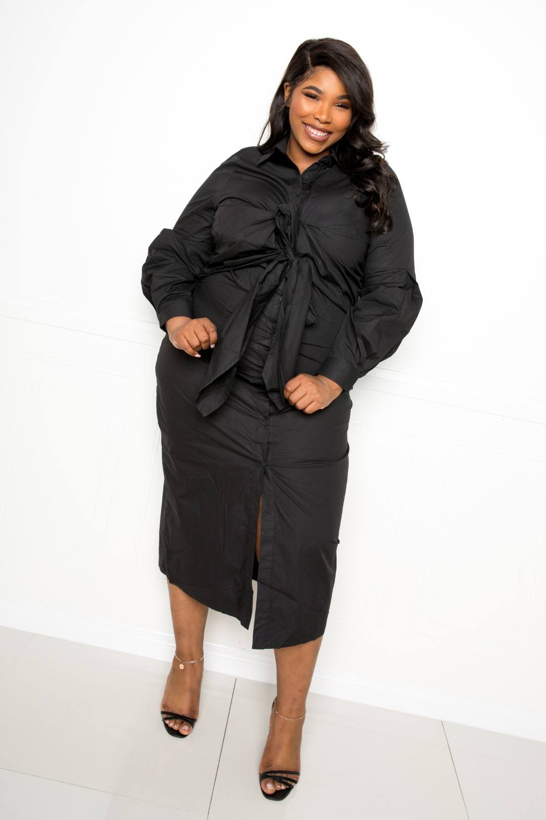 Poplin Tie Bow Shirt Dress - AV Fashion’s