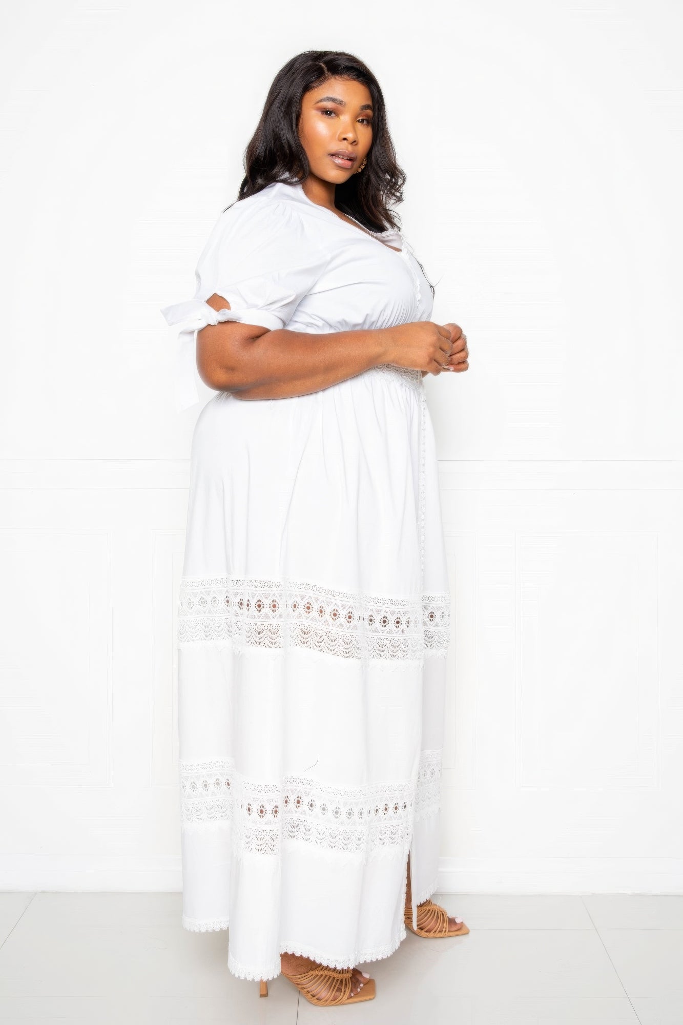 Puff Sleeve Maxi Dress With Lace Insert - AV Fashion’s