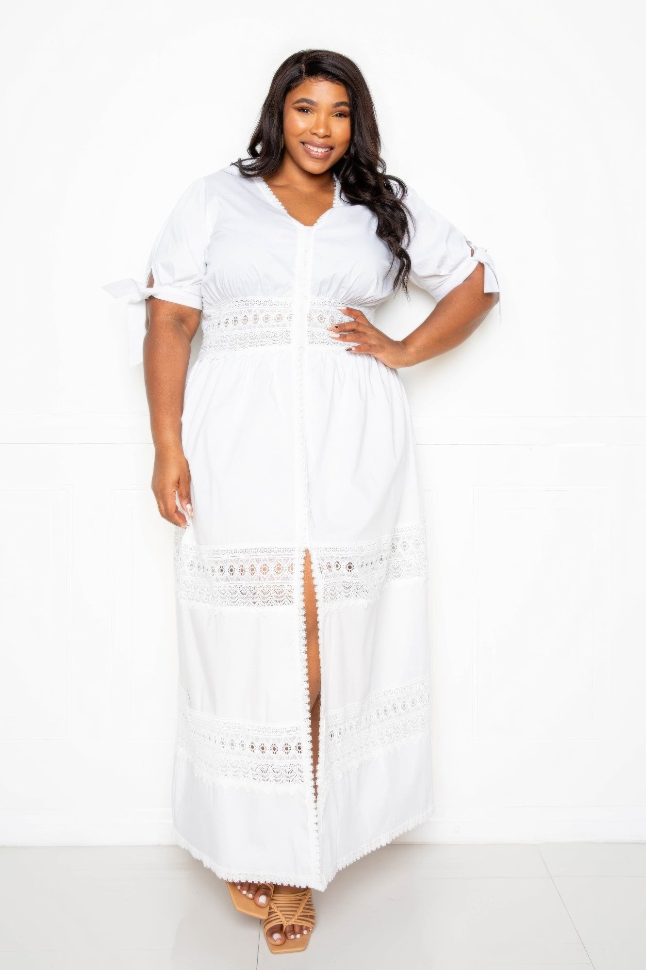 Puff Sleeve Maxi Dress With Lace Insert - AV Fashion’s
