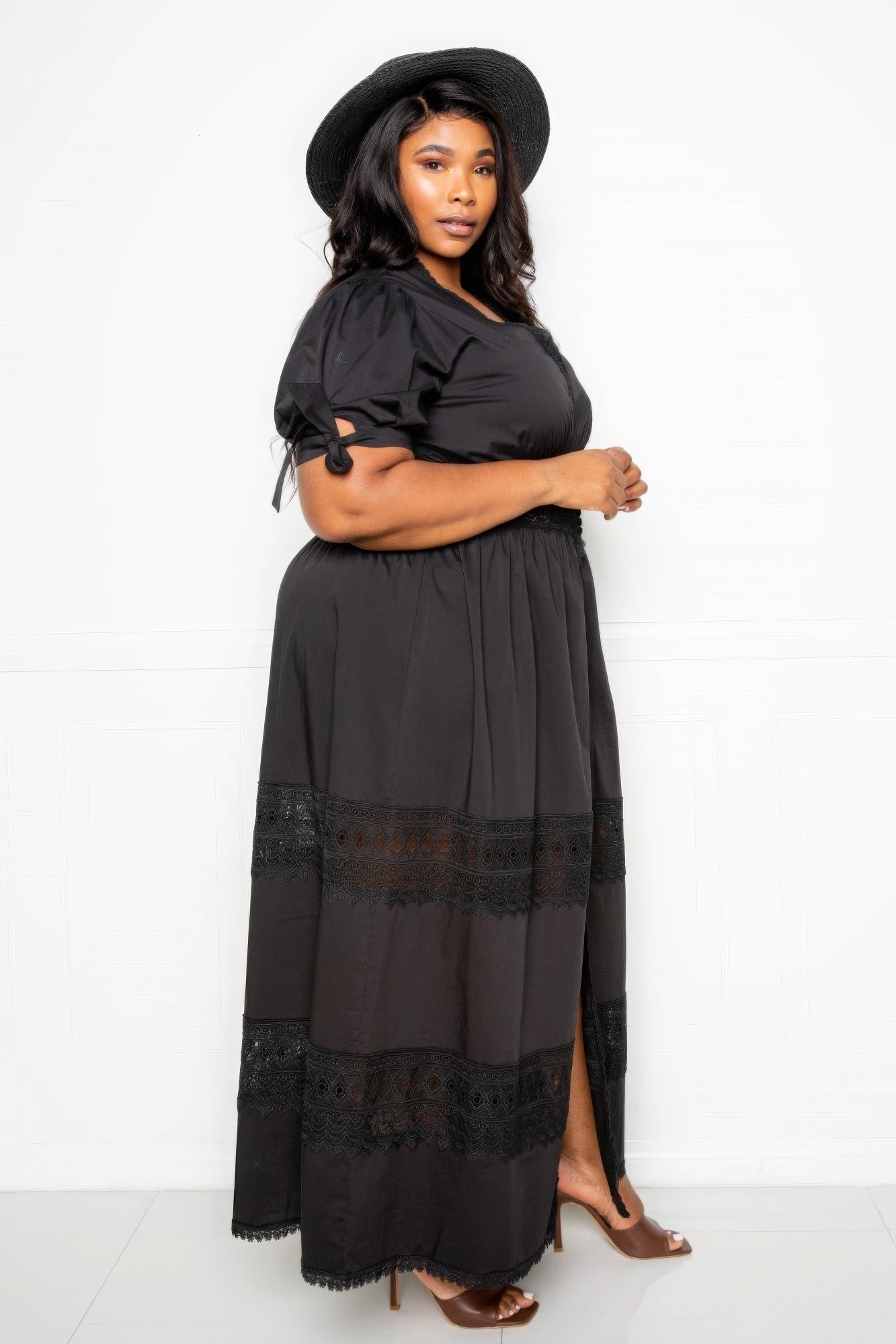Puff Sleeve Maxi Dress With Lace Insert - AV Fashion’s